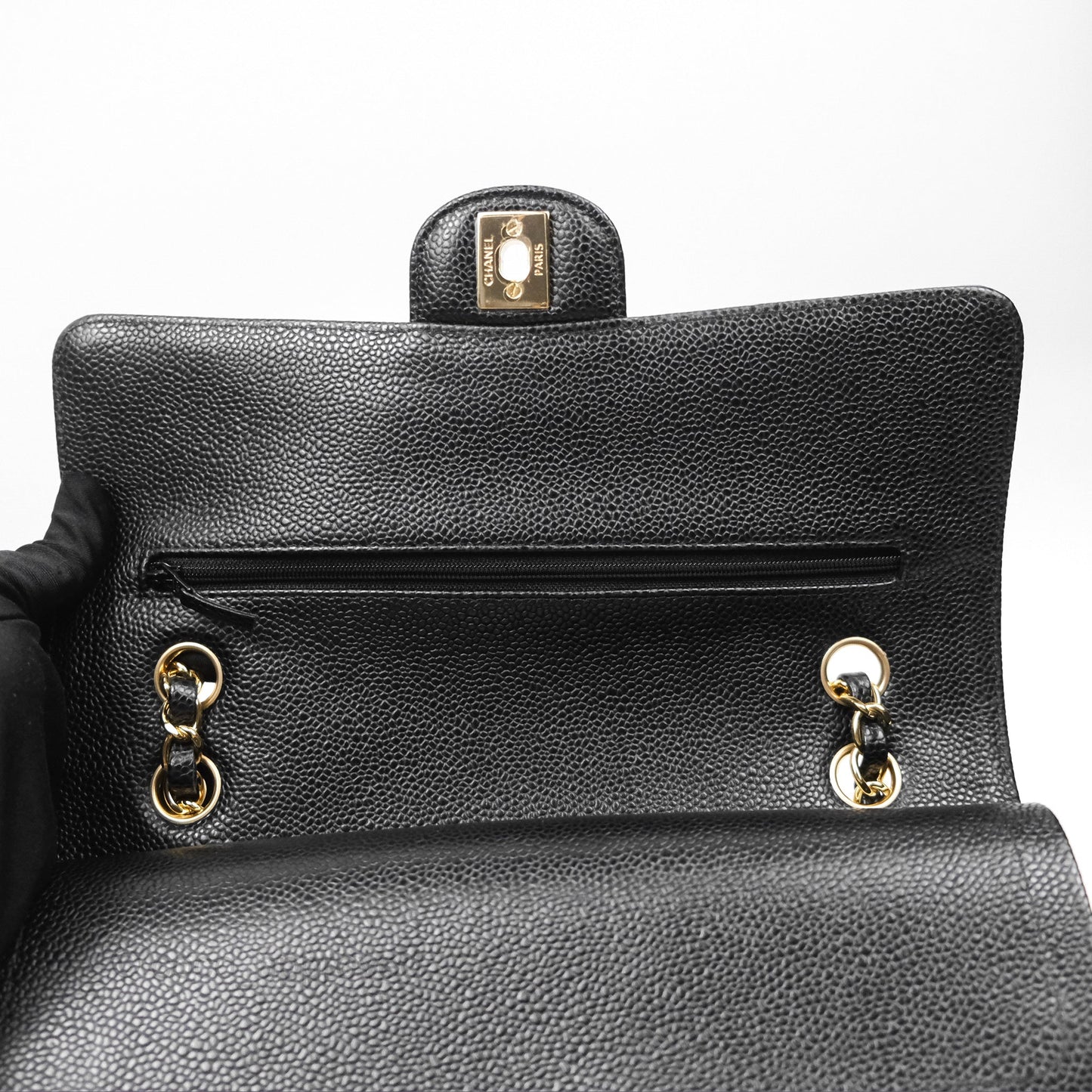 Chanel Classic M/L Medium Flap Quilted Black Caviar Gold Hardware