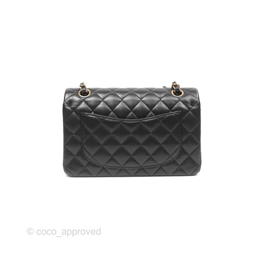 Chanel Small Classic Quilted Flap Black Lambskin Rose Gold Hardware