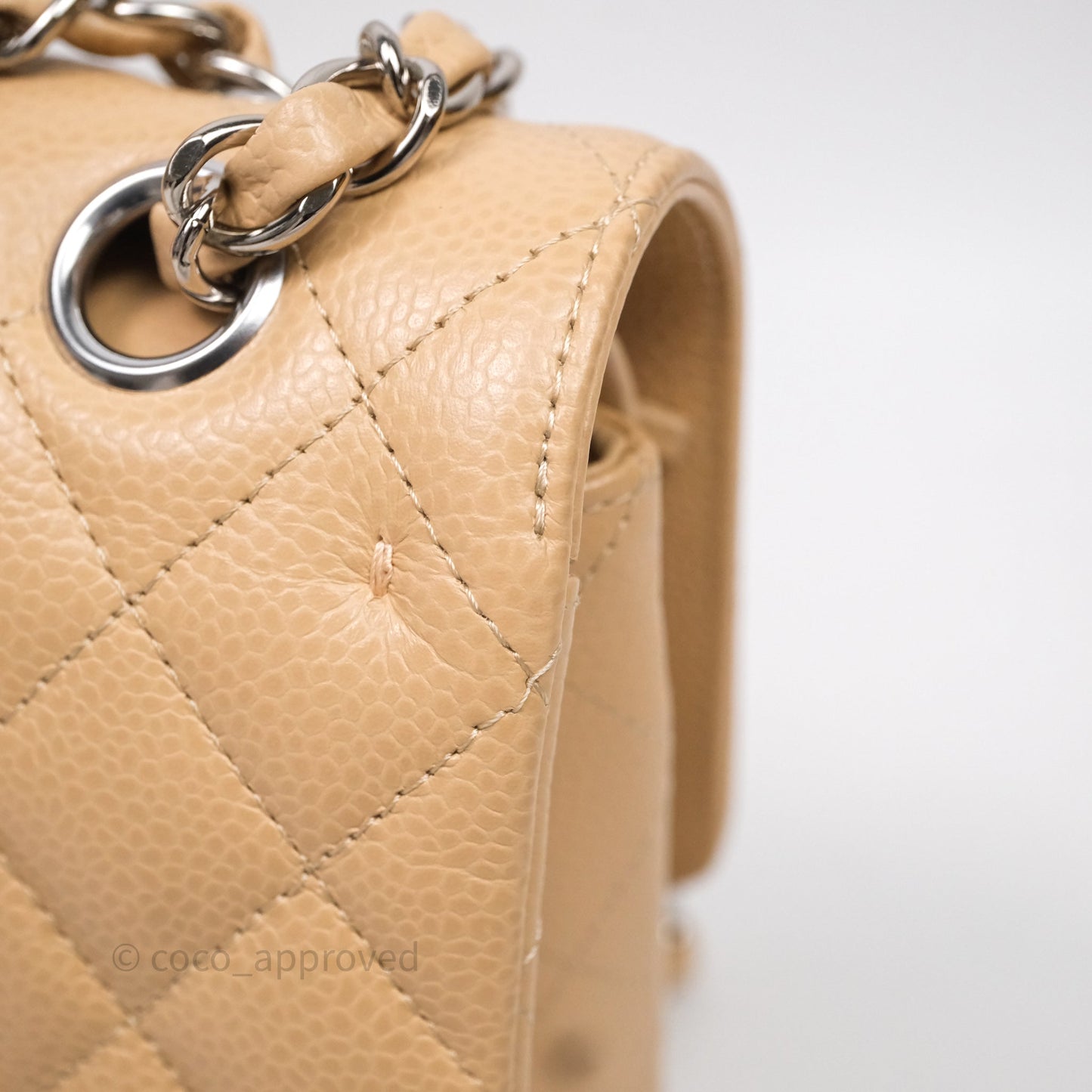 Chanel Classic M/L Medium Flap Quilted Beige Caviar Silver Hardware