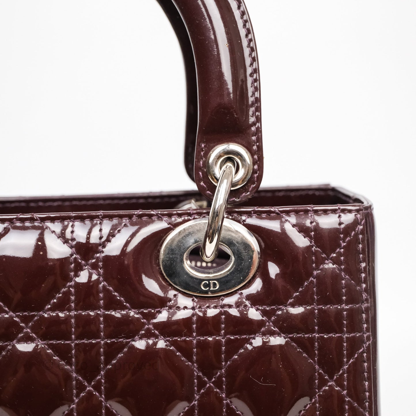Christian Dior Medium Lady Dior Burgundy Patent Silver Hardware