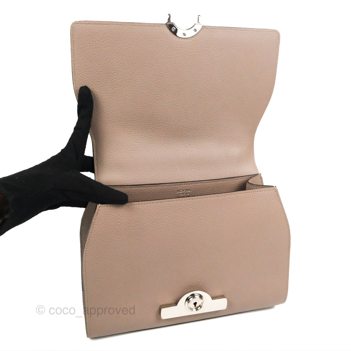 Moynat Réjane PM bag Tourterelle Grained Blush Leather Silver Hardware