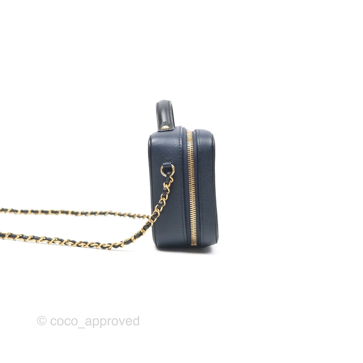 Chanel Quilted Small CC Filigree Vanity Case Navy Black Caviar Gold Hardware