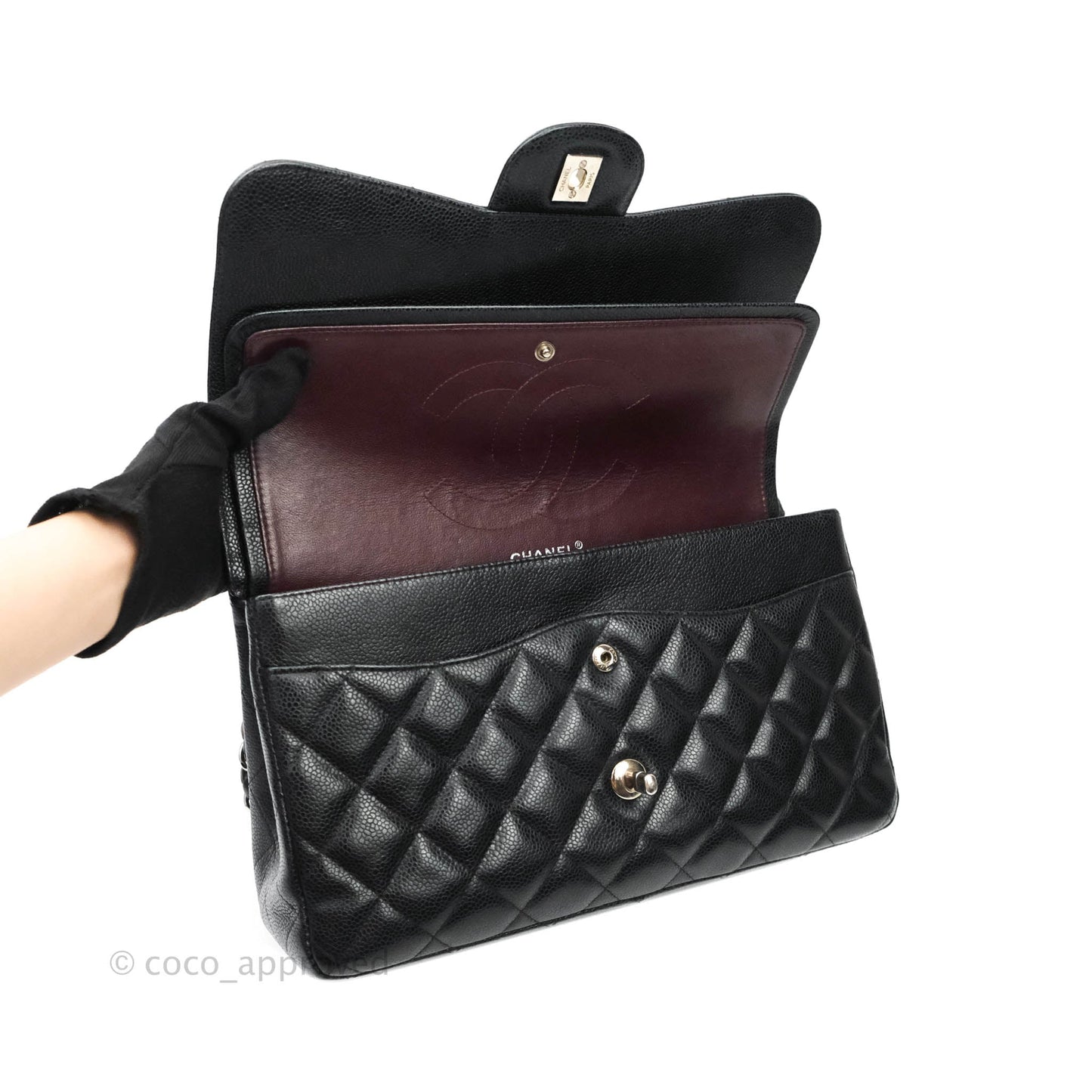 Chanel Quilted Jumbo Double Flap Black Caviar Silver Hardware⁣⁣