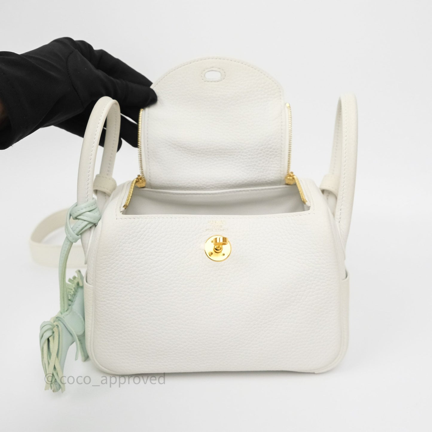 Hermès Mini Lindy 20 New White 0U Clemence Gold Hardware