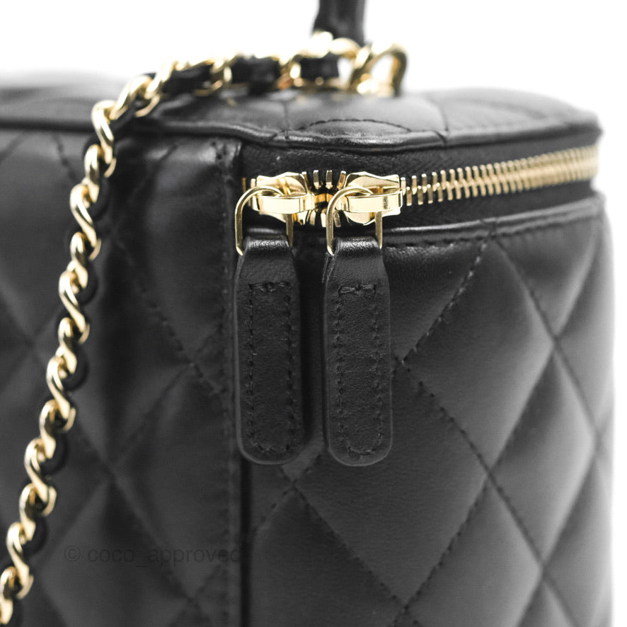 Chanel Vanity Rectangular Top Handle Black Lambskin Gold Hardware