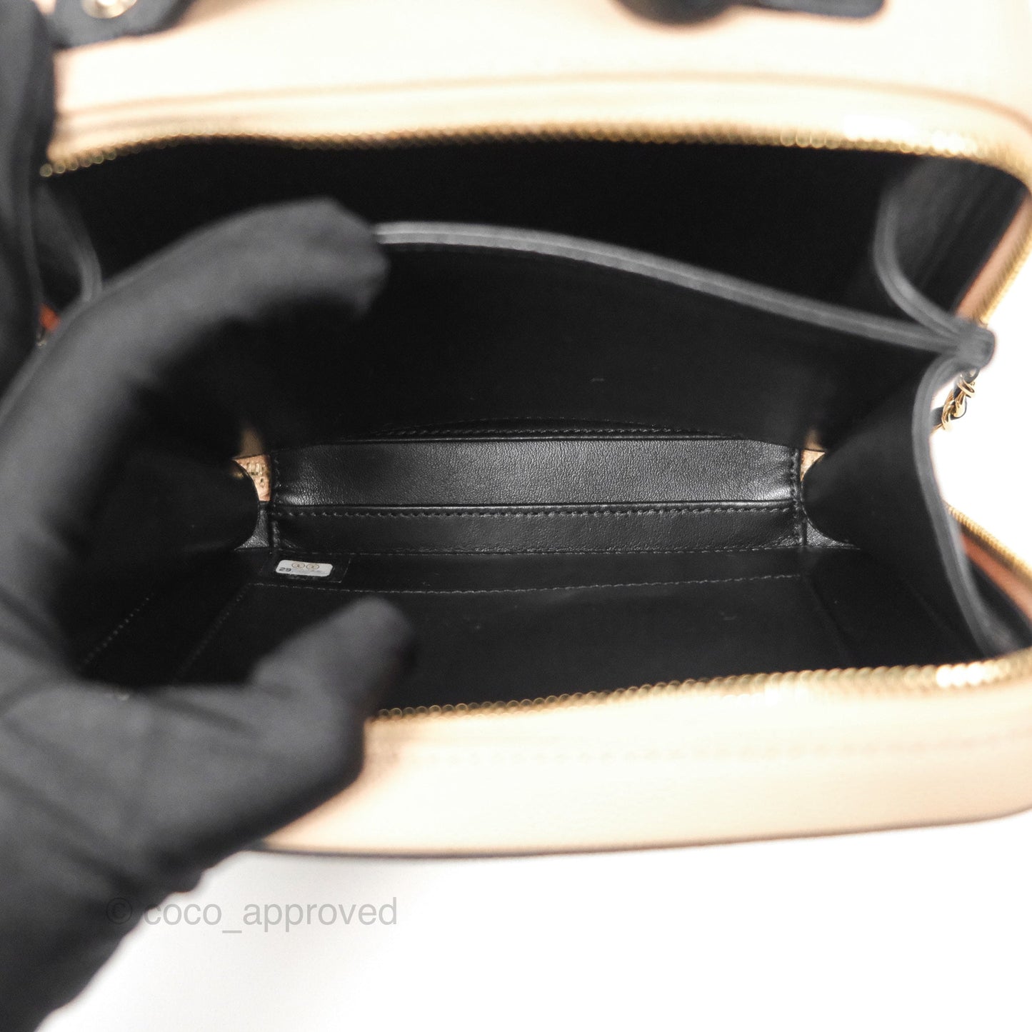 Chanel Quilted New Small CC Filigree Vanity Case Beige Caviar Gold Hardware