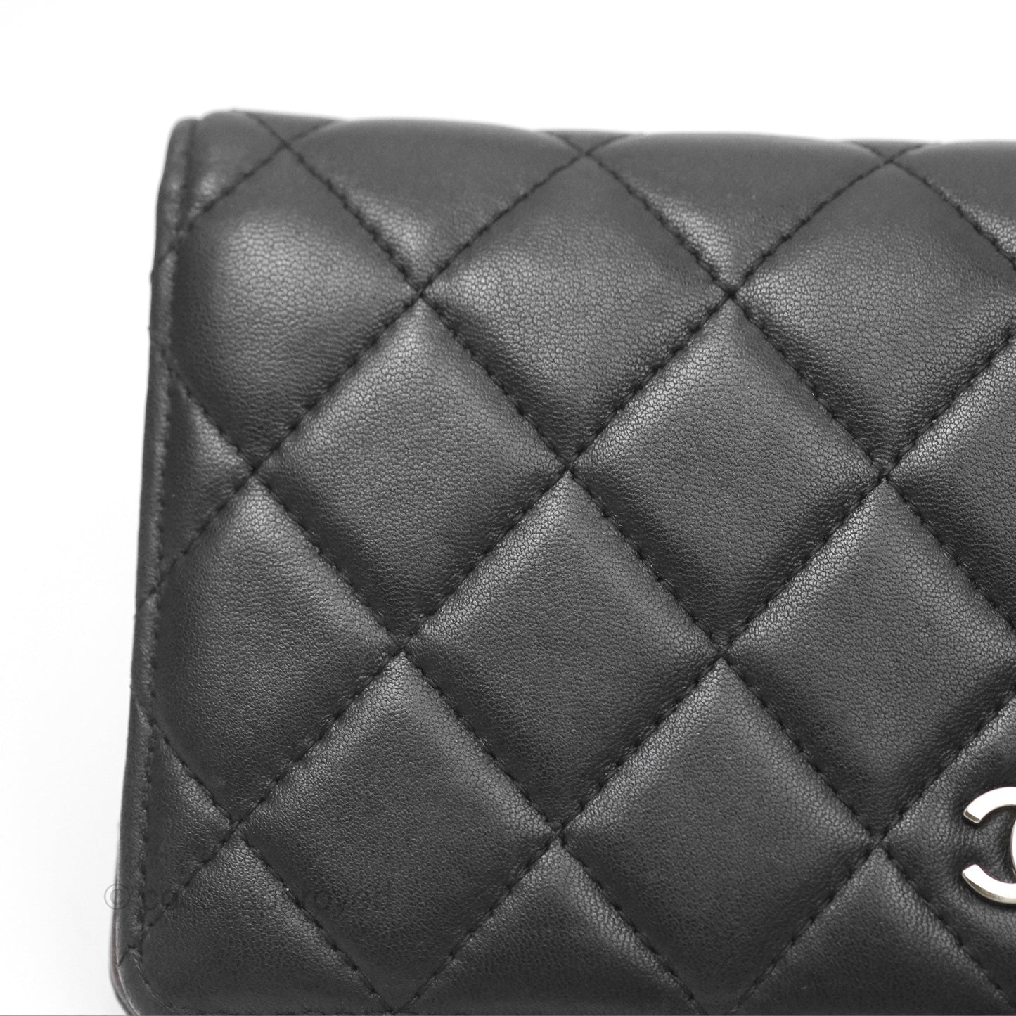 Chanel Classic Quilted Long Wallet Black Lambskin Silver Hardware