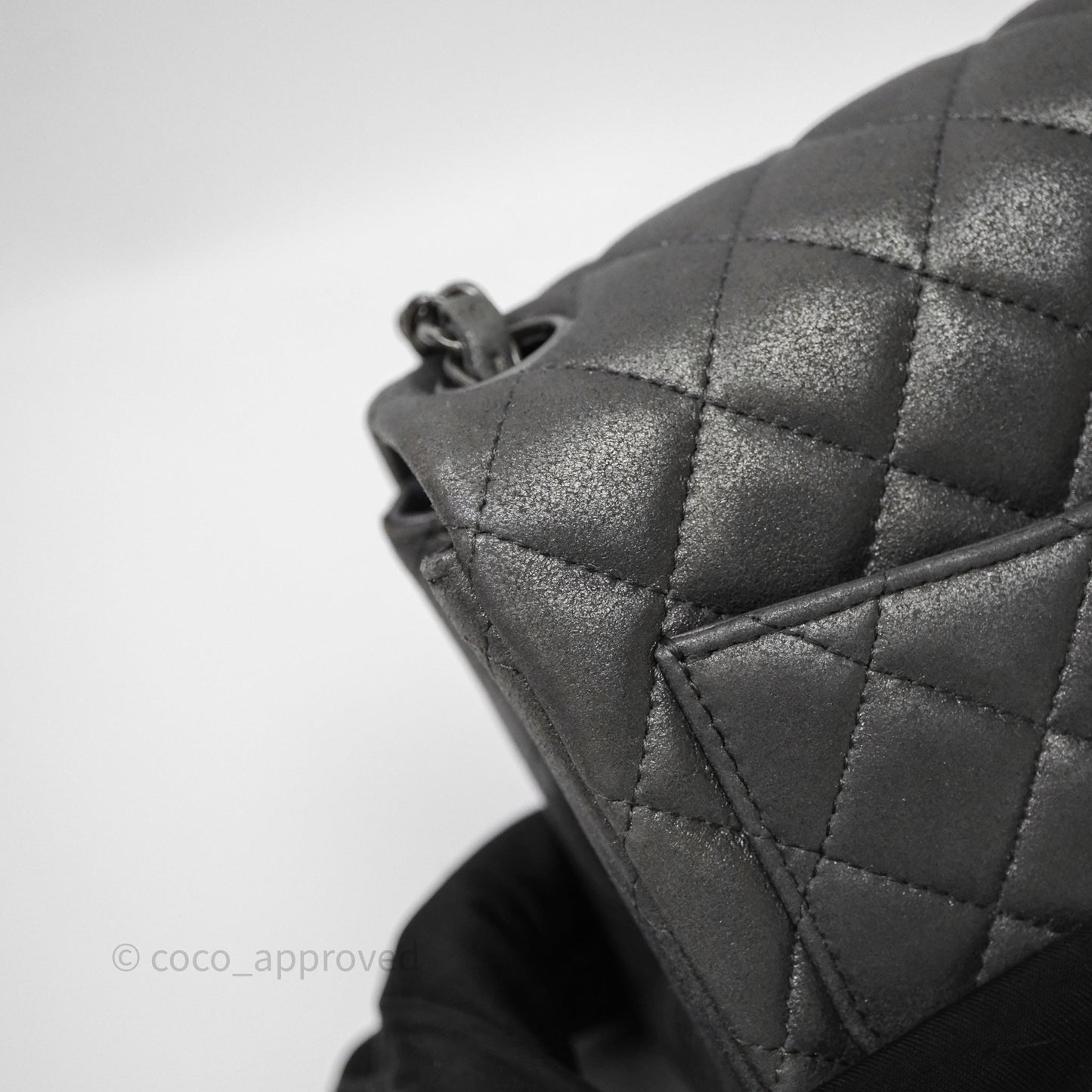 Chanel Mini Square Iridescent Grey Suede Gun Metal Hardware