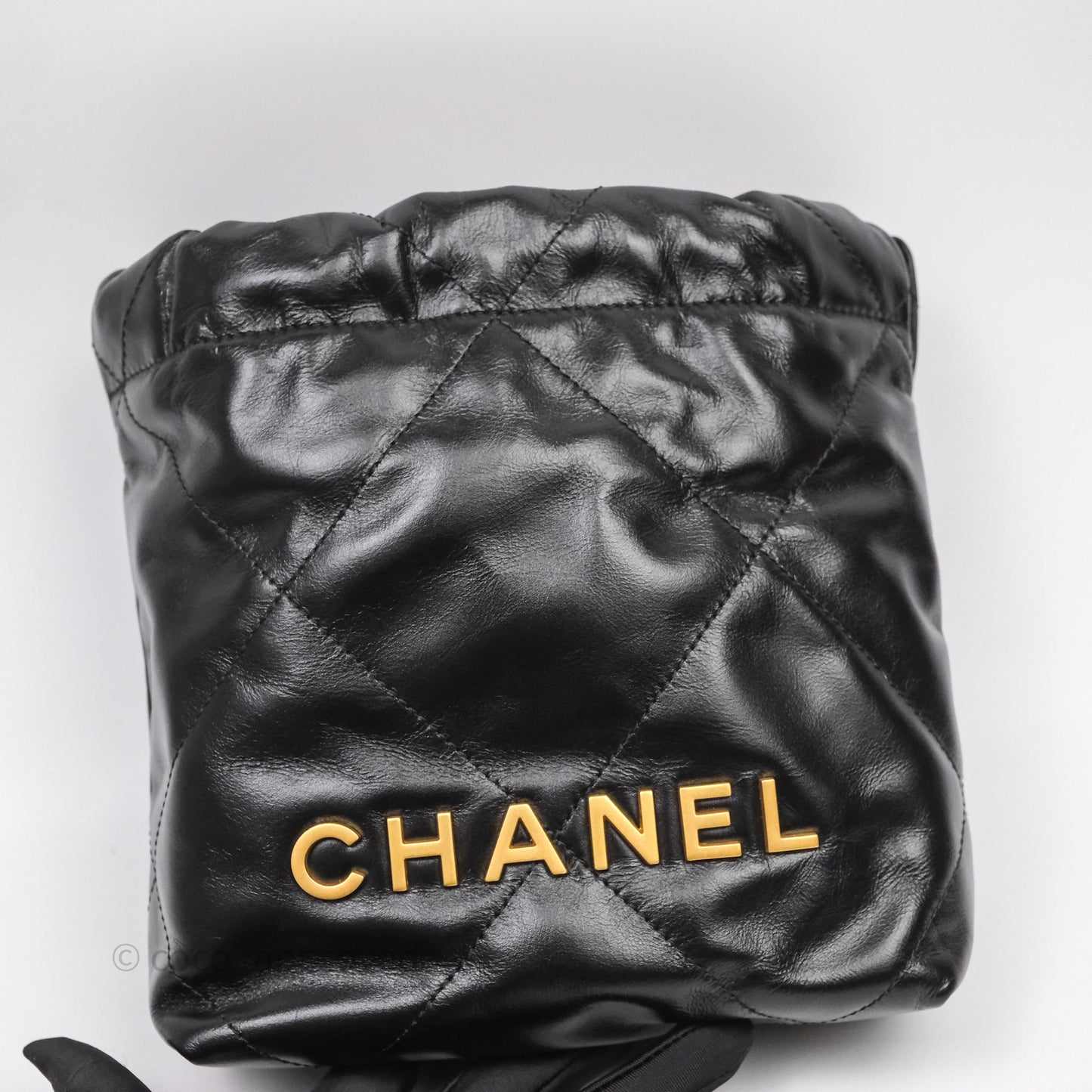Chanel 22 Mini Bag Black Crumpled Calfskin Aged Gold Hardware