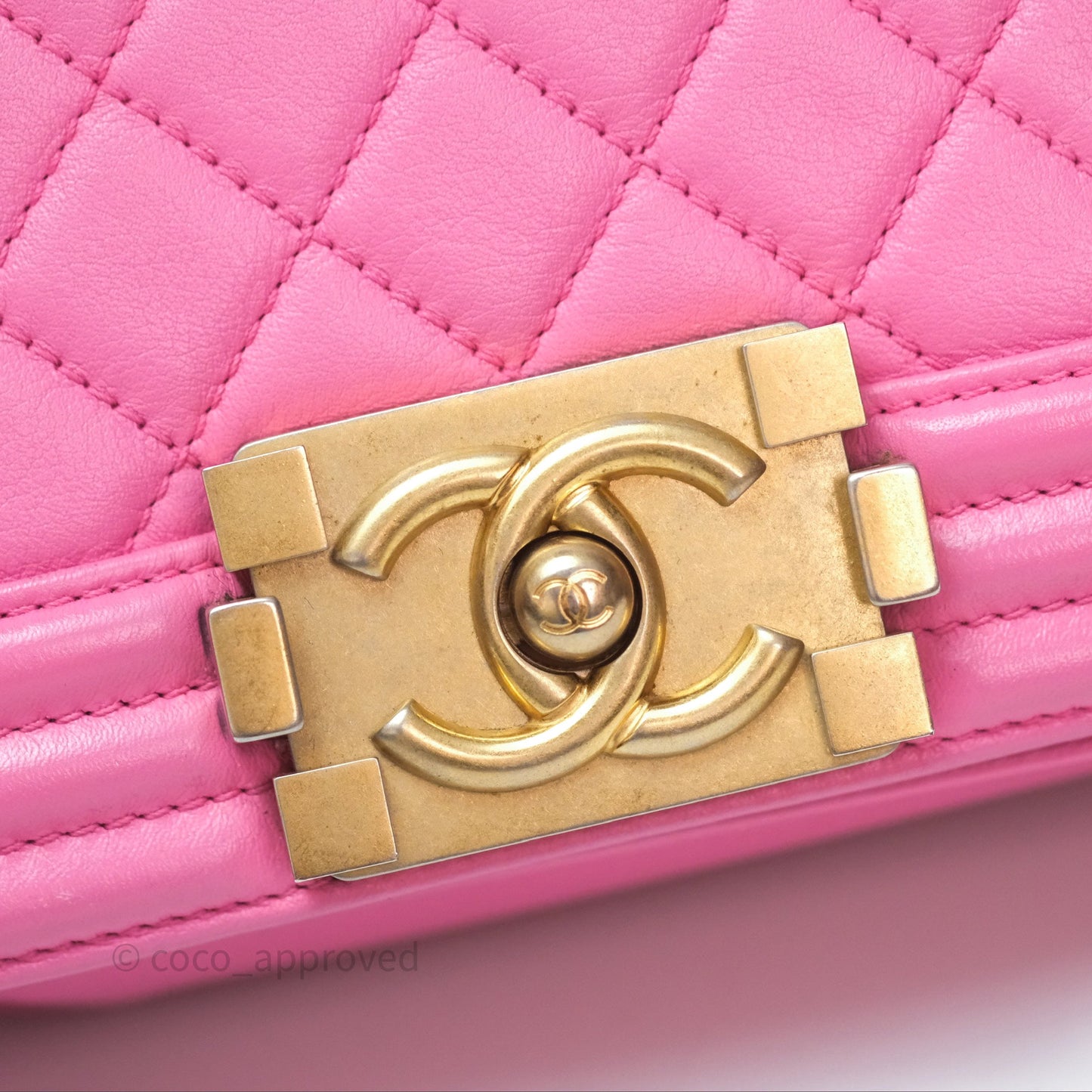 Chanel Small Boy Pink Calfskin Aged Gold Hardware