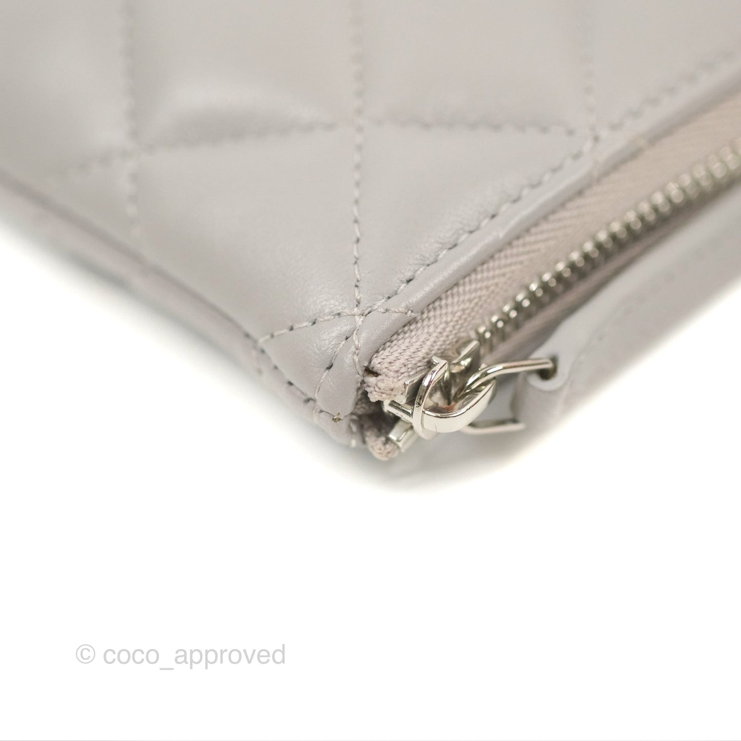 Chanel Quilted Small O Case Grey Lambskin Silver Hardware