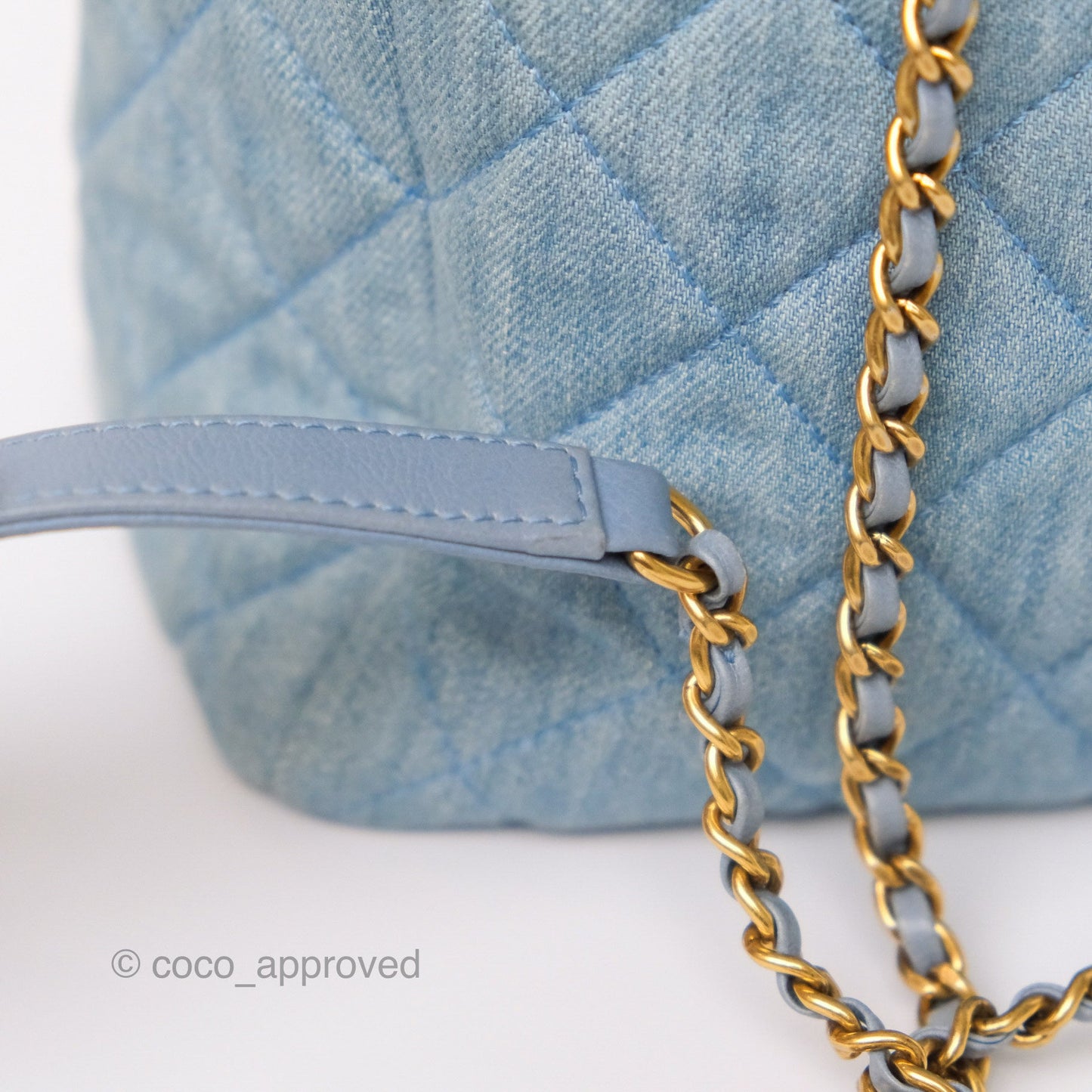 Chanel Drawstring Bucket Bag Denim Blue Aged Gold Hardware