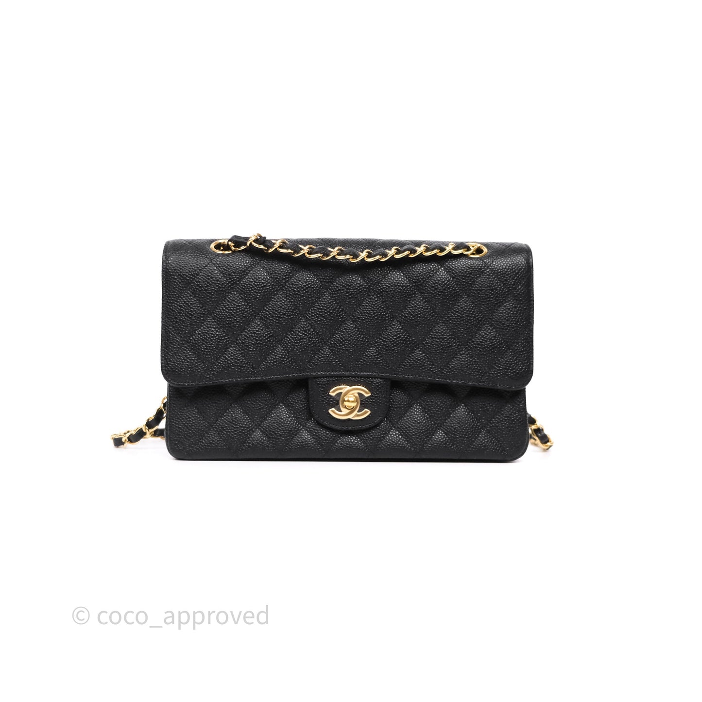 Chanel Classic M/L Medium Flap Quilted Black Caviar Gold Hardware