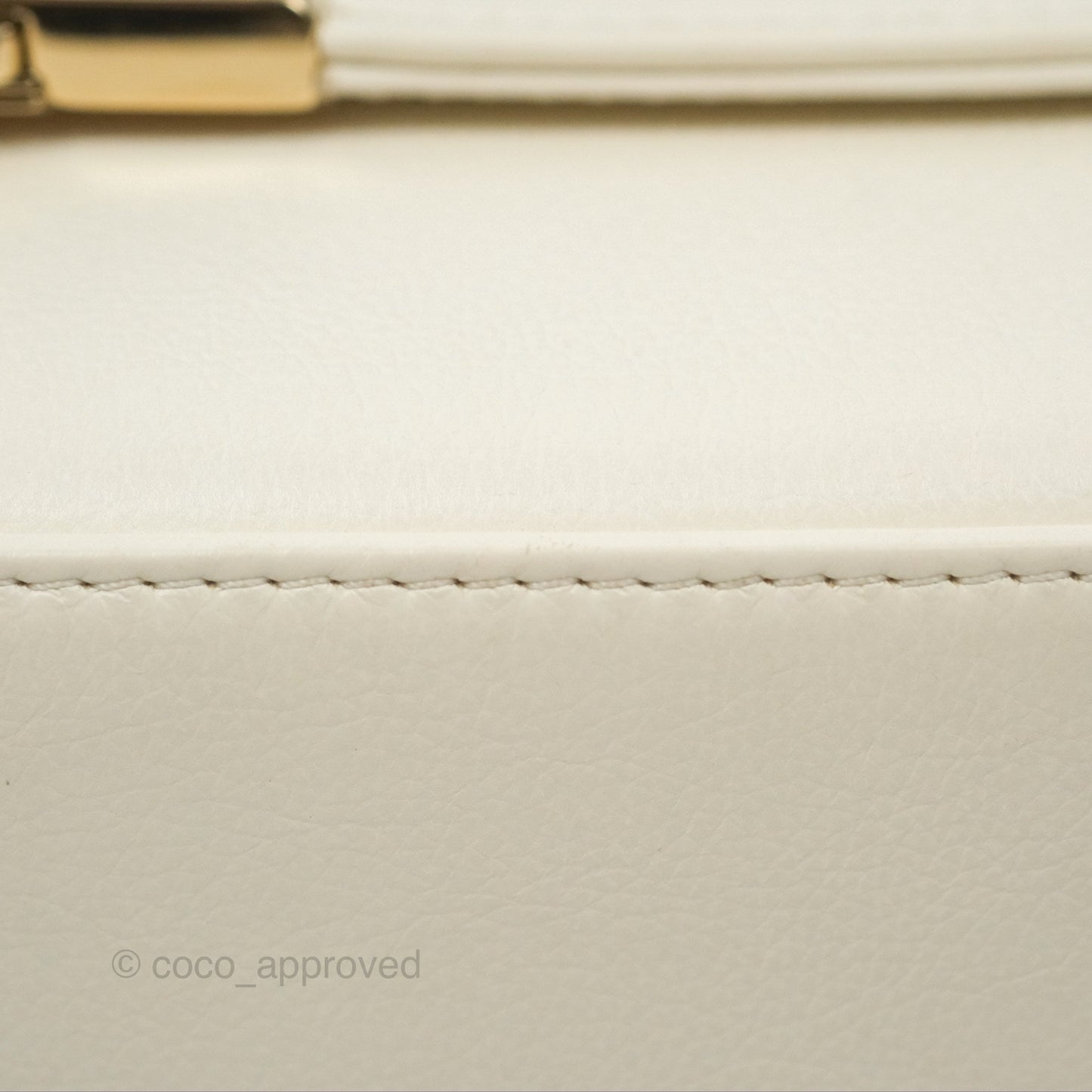 Chanel Quilted Label Click Flap Bag White Grained Calfskin Gold Hardware