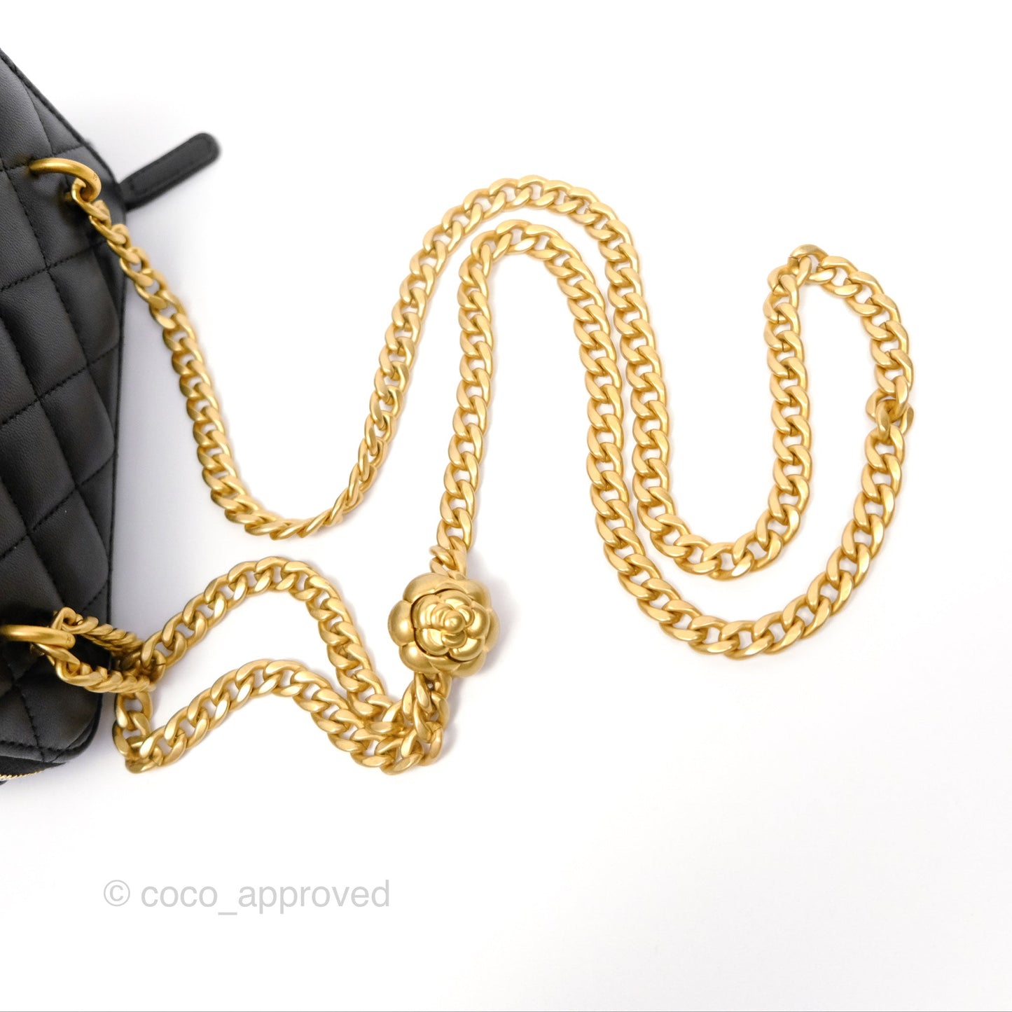 Chanel Quilted Vanity Rectangular with Camellia Adjustable Chain Black Lambskin 23S