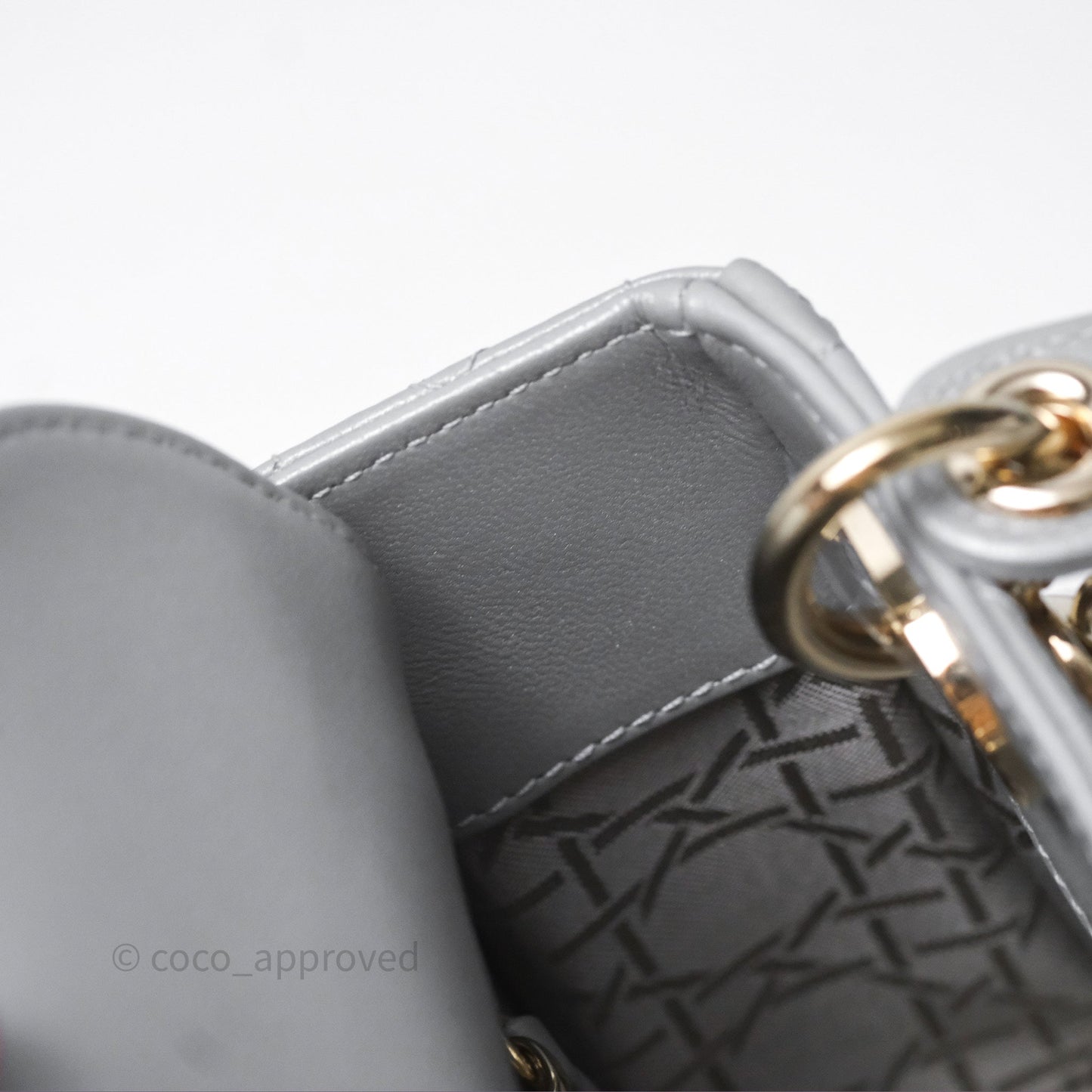 Christian Dior Mini Lady Dior Iridescent Grey Lambskin Cannage Gold Hardware