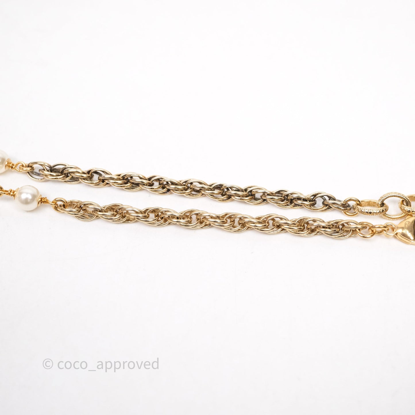 Chanel CC Pearl Pink Bead Necklace Gold Tone 22A