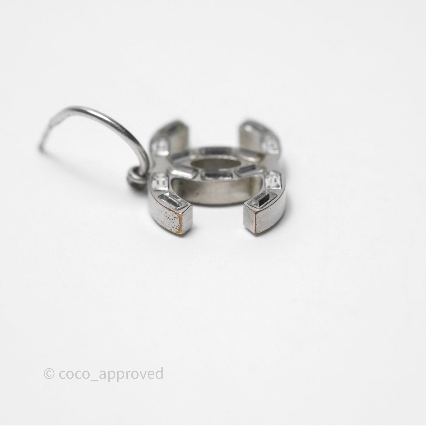 Chanel CC Crystal Drop Earrings Silver Tone 12C