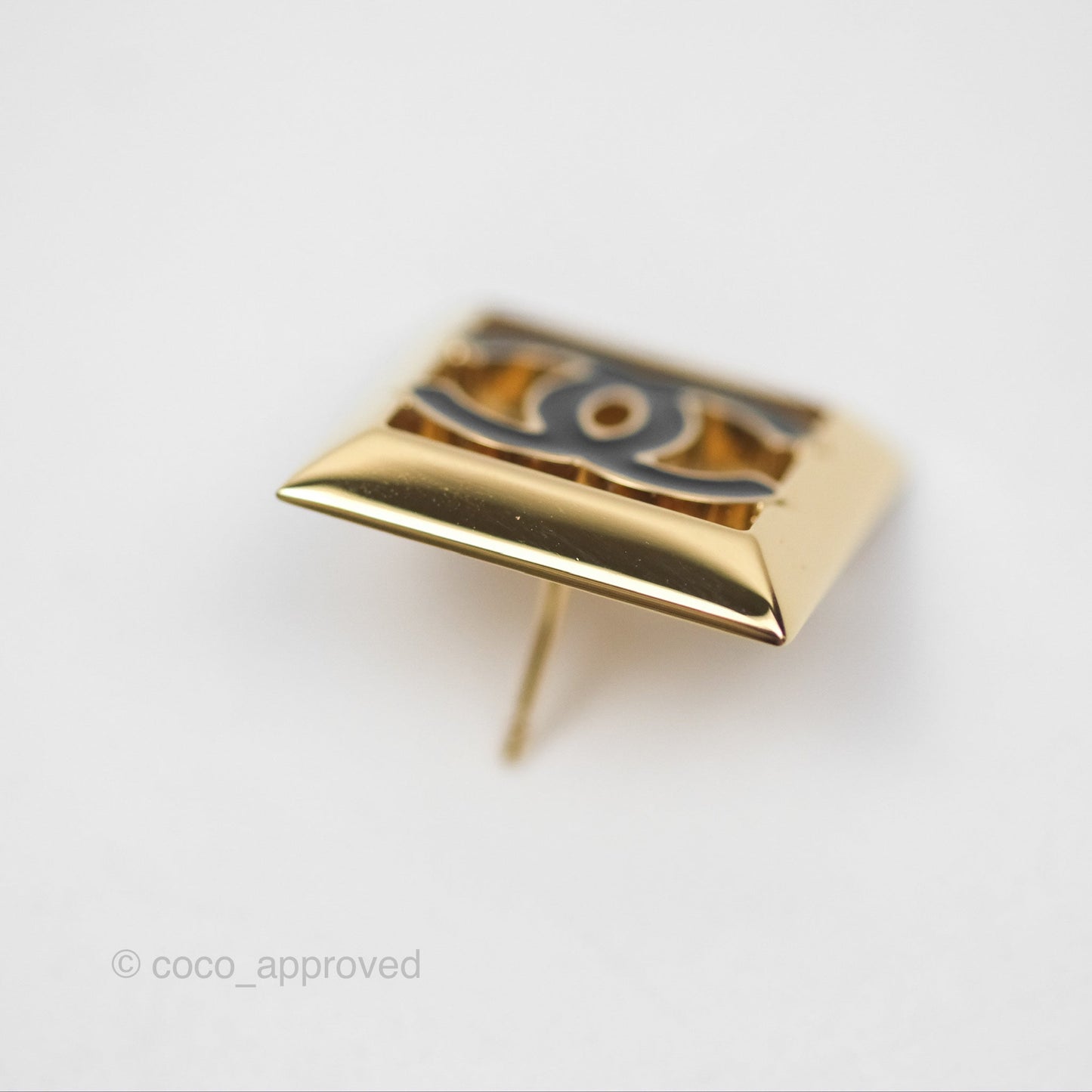 Chanel CC Square Black Earrings Gold Tone 24A