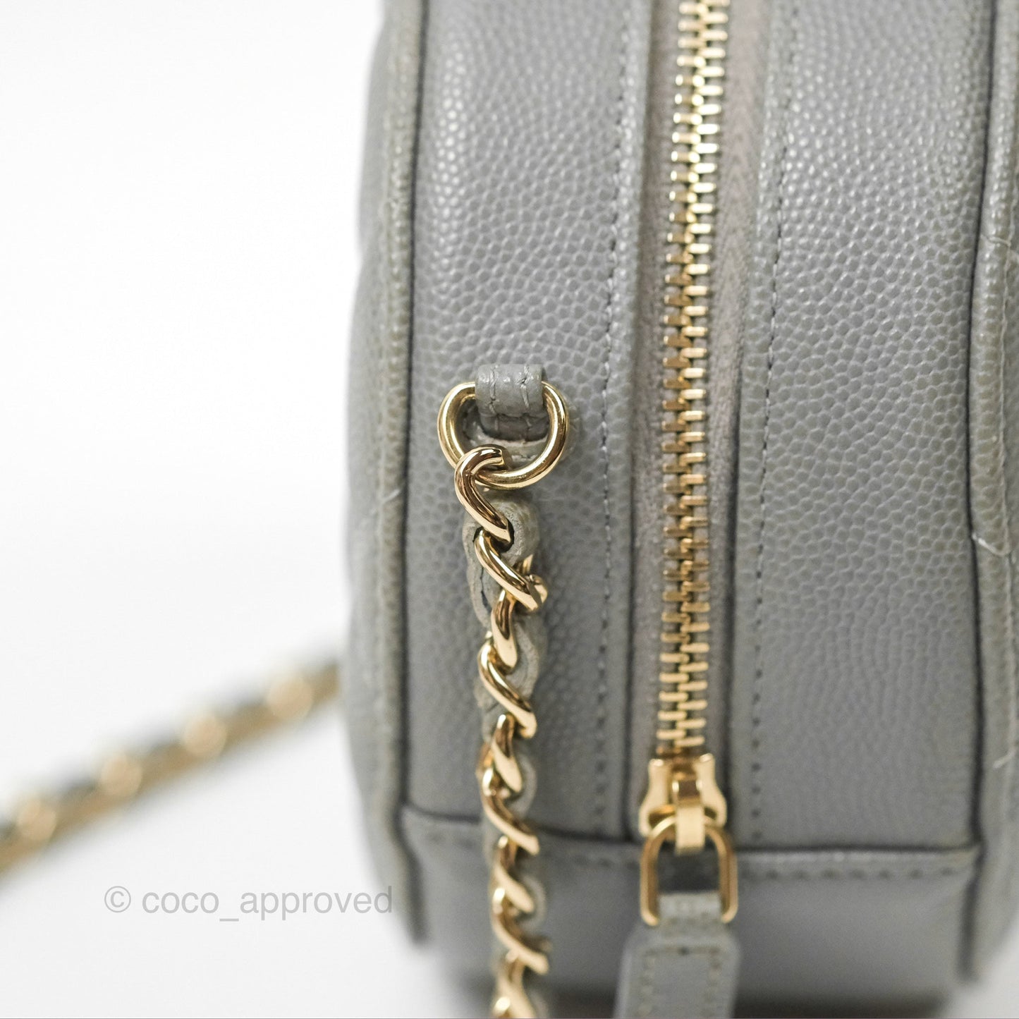 Chanel Classic Quilted Round Clutch With Chain Grey Caviar Gold Hardware