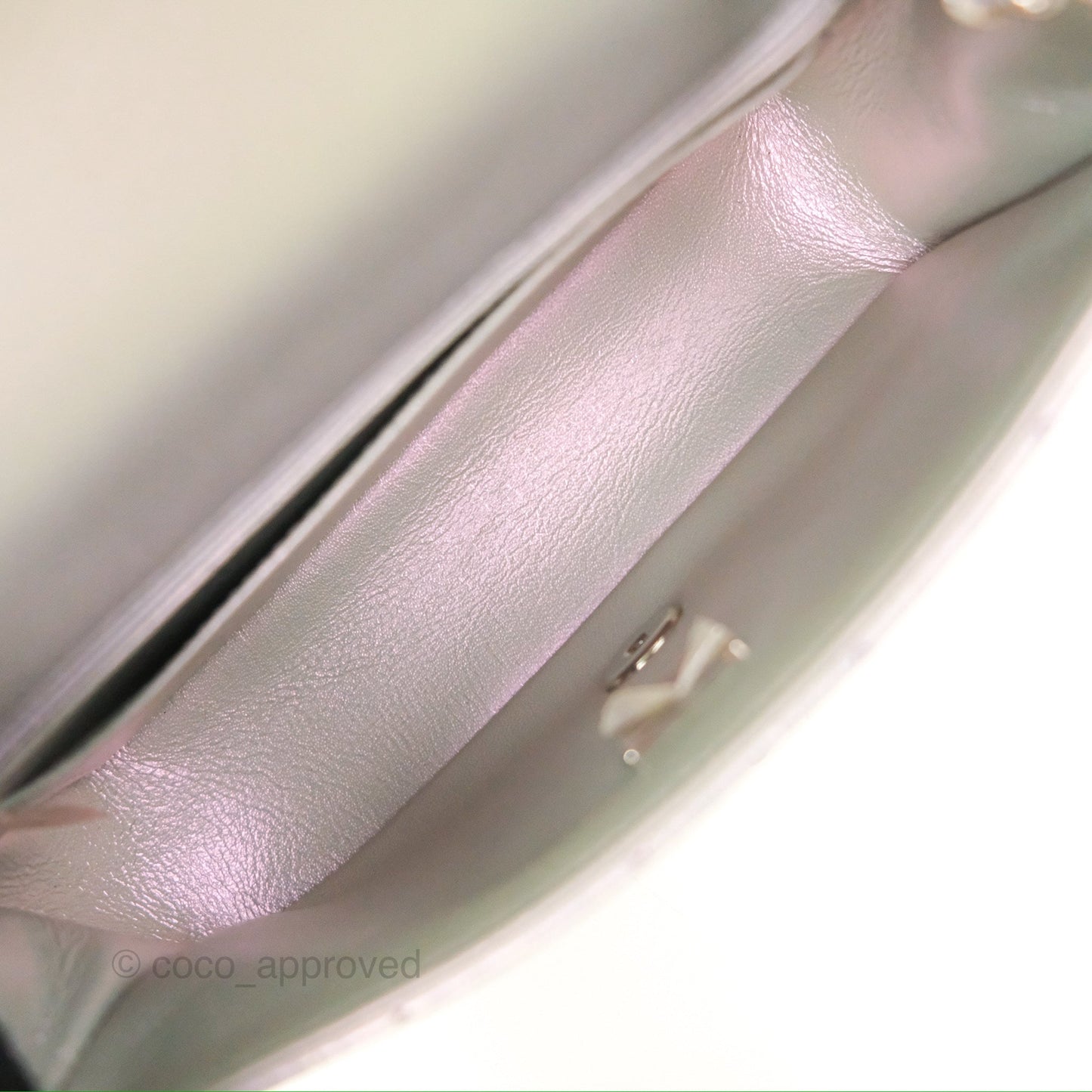 Chanel Quilted Mini Rectangular Iridescent Lilac Calfskin Silver Hardware
