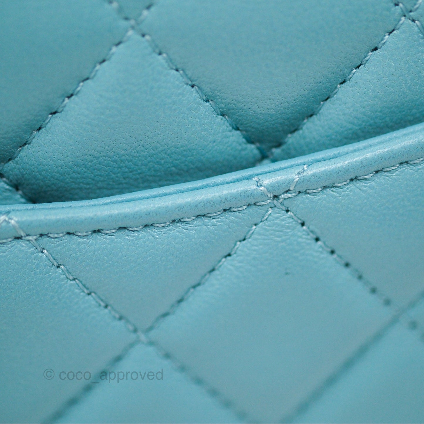 Chanel Flap Bag with Crystal Logo Top Handle Tiffany Blue Lambskin Aged Gold Hardware