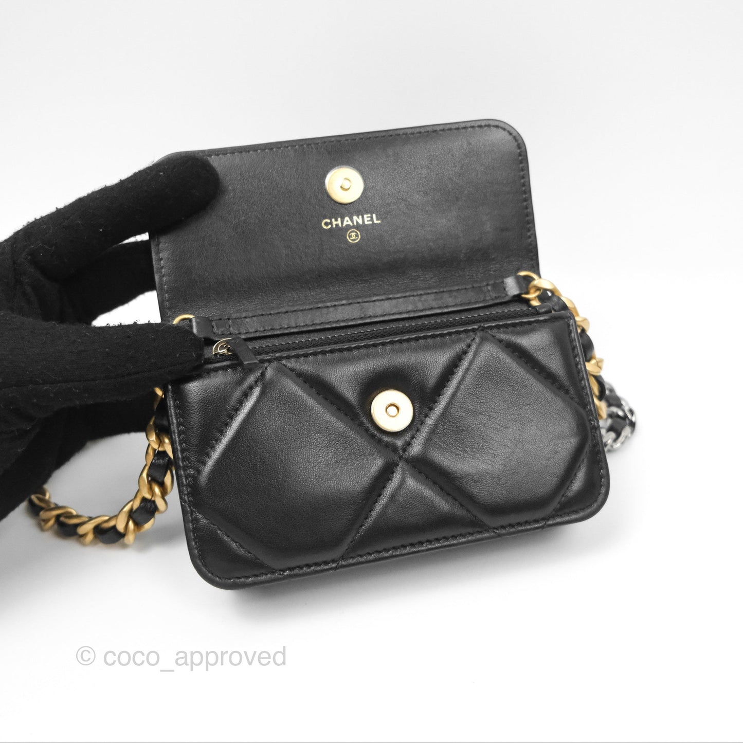 Chanel 19 Clutch With Chain Black Lambskin Mixed Hardware