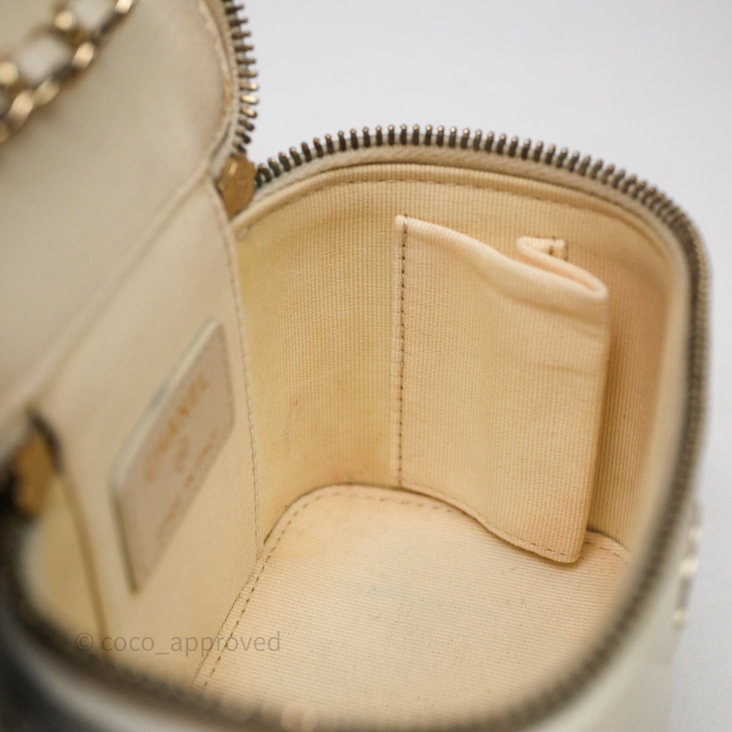 Chanel Mini Vanity With Chain White Caviar Gold Hardware