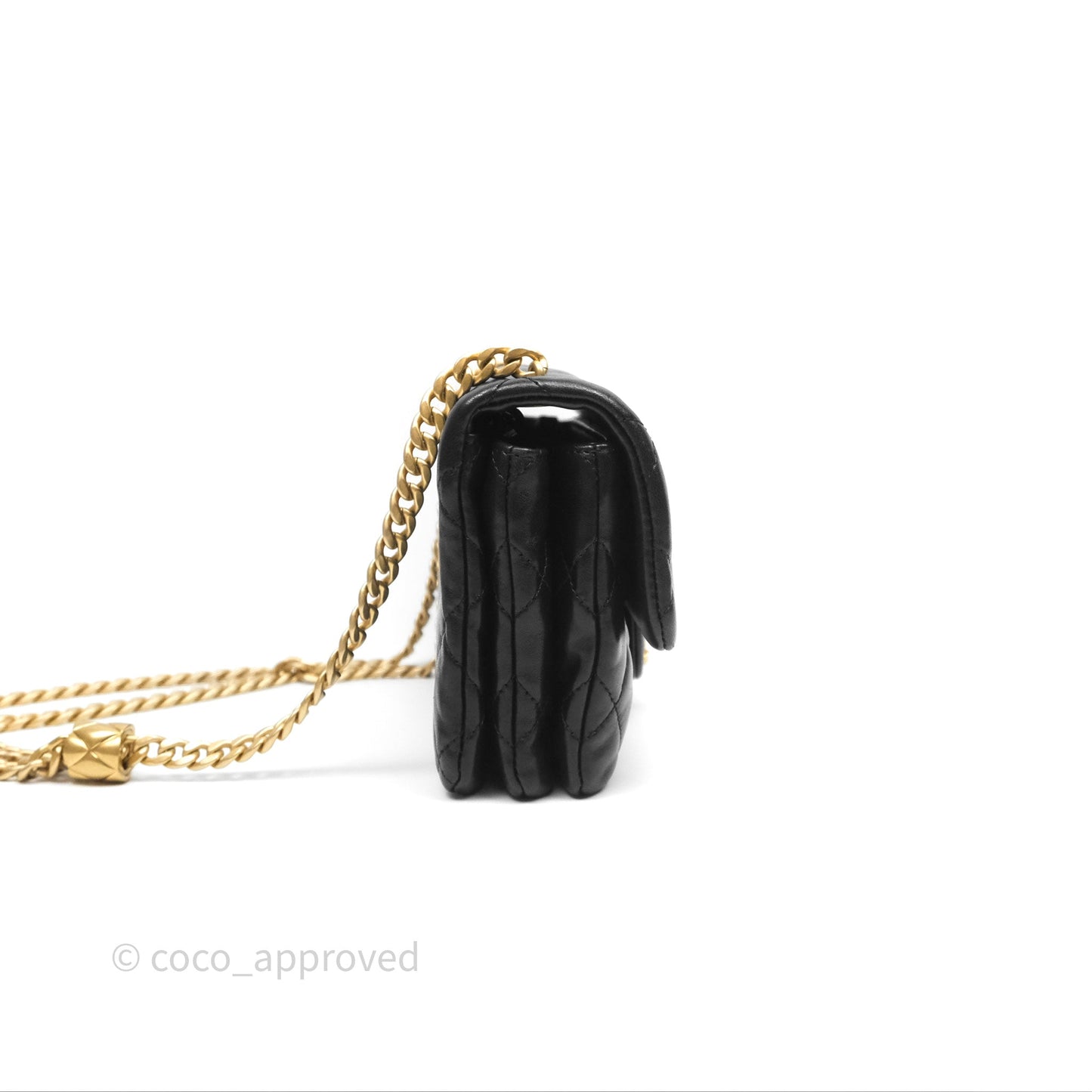 Chanel Small All Slide Adjustable Chain Flap Bag Black Lambskin Aged Gold Hardware 22K