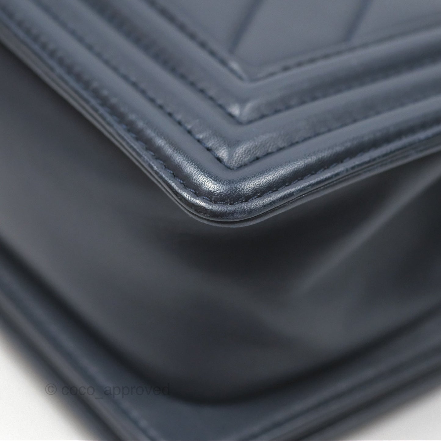 Chanel Small Chevron Boy Navy Calfskin Silver Hardware