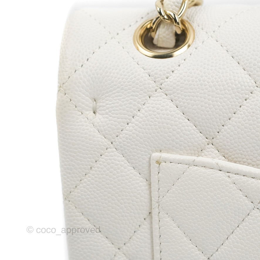 Chanel Small Classic Quilted Flap White Caviar Gold Hardware