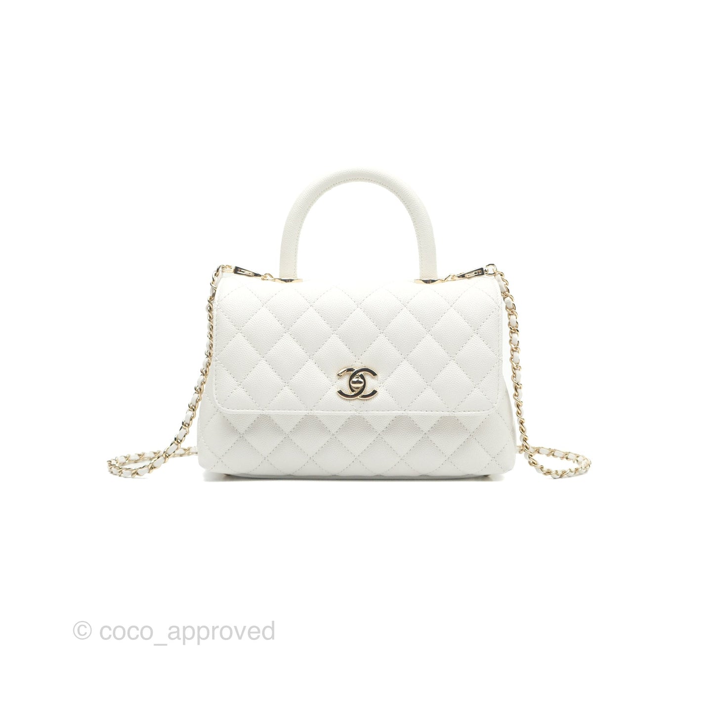 Chanel Small Quilted Coco Handle White Caviar Gold Hardware