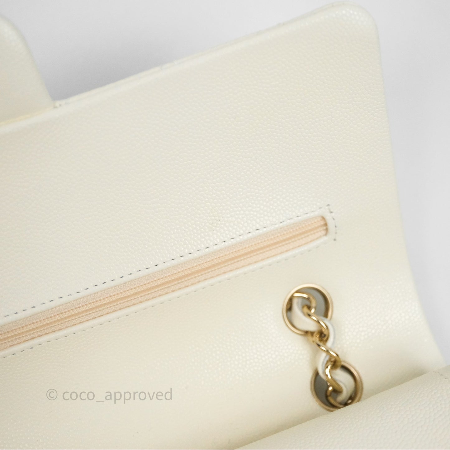 Chanel Classic M/L Medium Flap Quilted Ivory White Caviar Gold Hardware