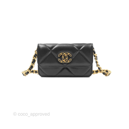 Chanel 19 Clutch With Chain Black Lambskin Mixed Hardware