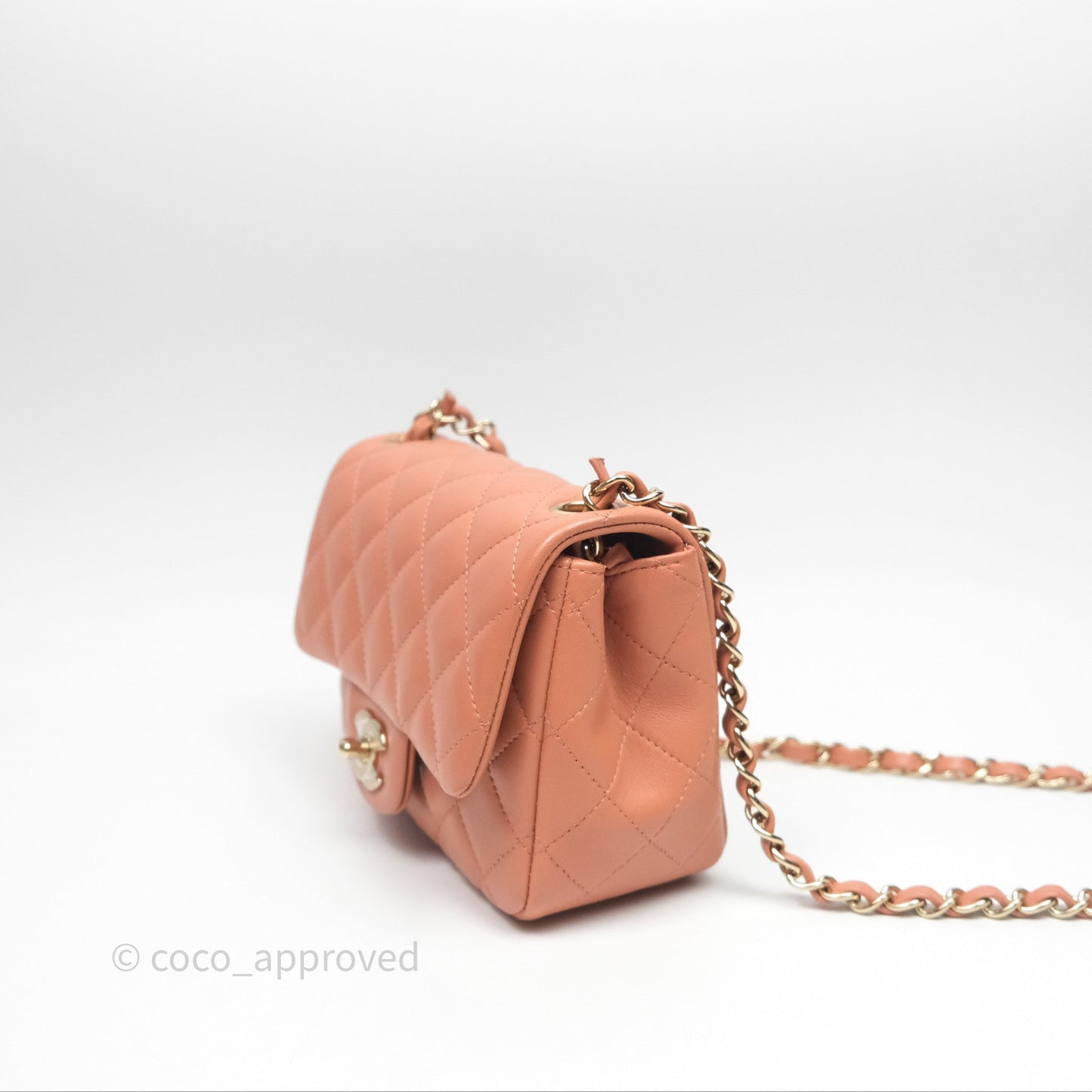 Chanel Mini Square Flap Quilted Dark Beige Lambskin Gold Hardware