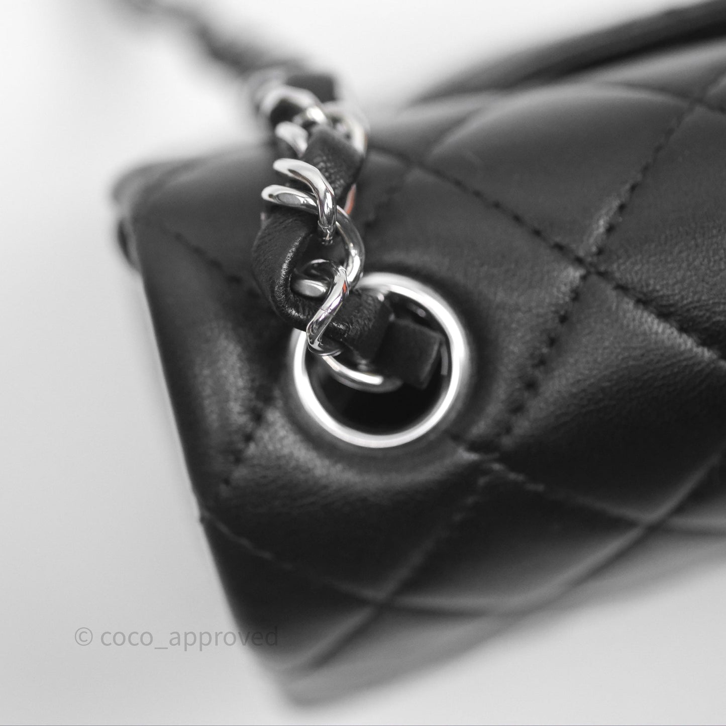 Chanel Quilted Mini Rectangular Flap Black Lambskin Silver Hardware