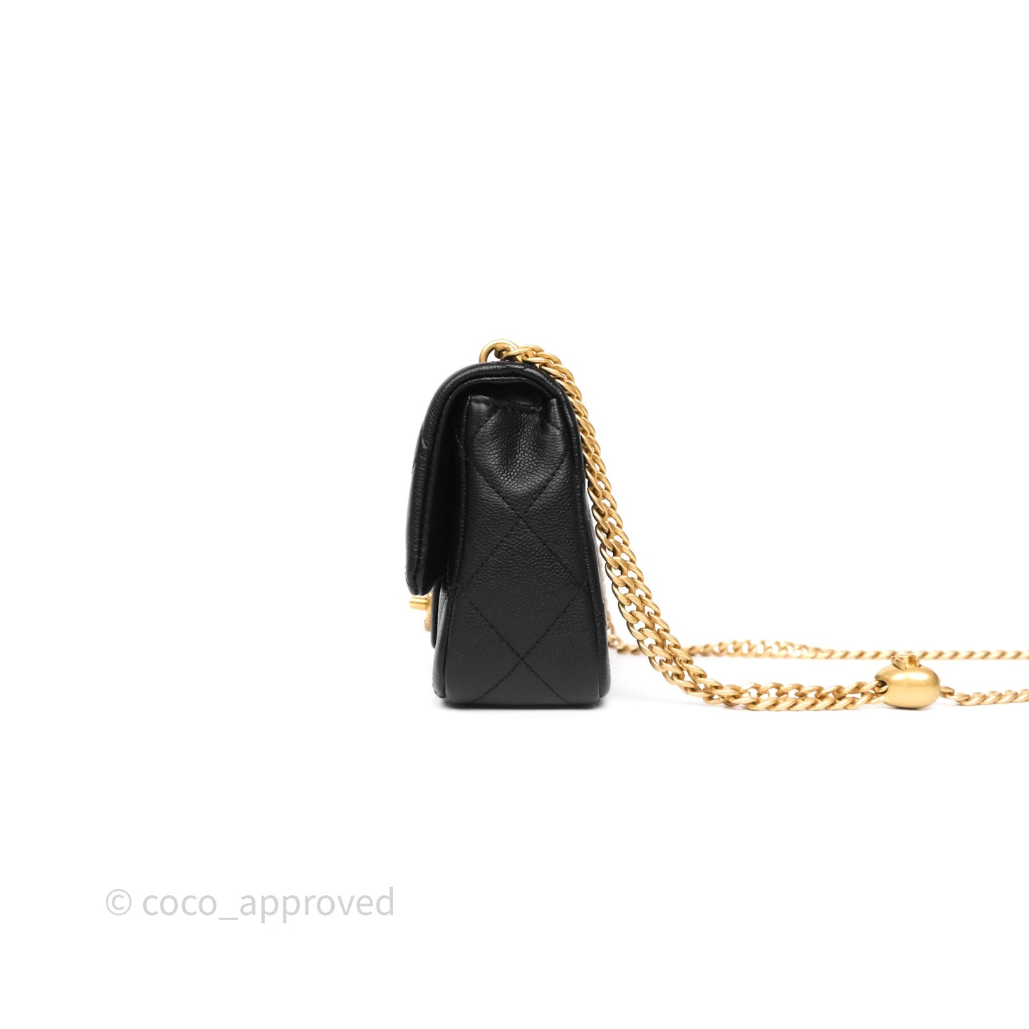 Chanel Mini Flap Bag Heart Adjustable Chain Black Caviar Aged Gold Hardware