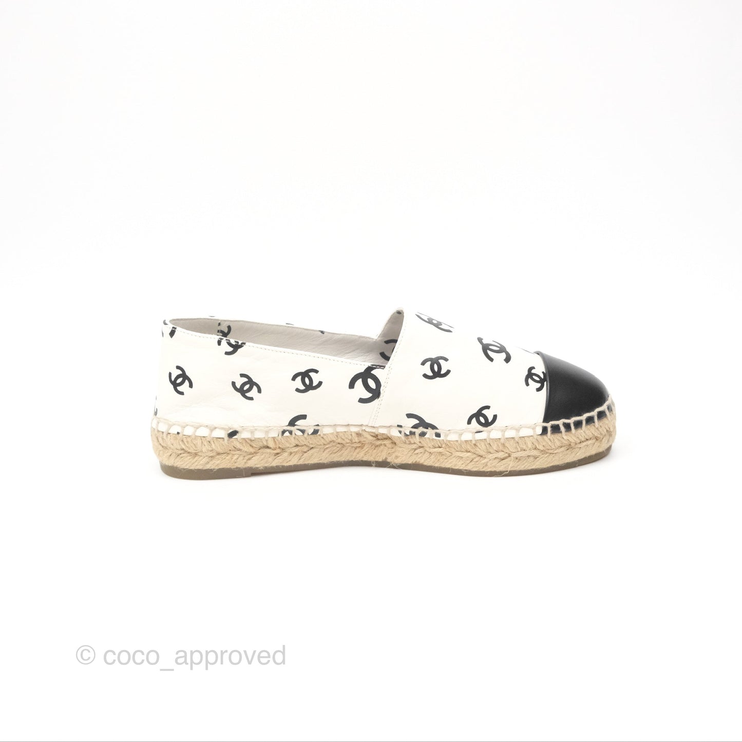 Chanel Printed CC Espadrilles White/Black Lambskin Size 38