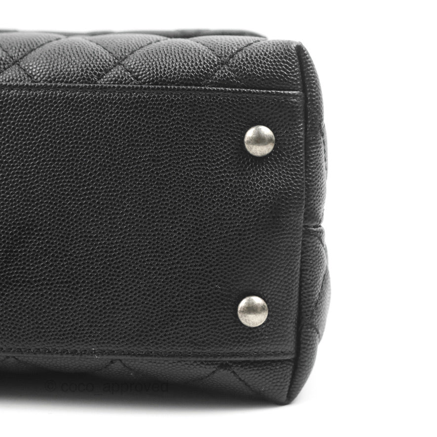 Chanel Medium Coco Handle Quilted Black Caviar Lizard Handle Ruthenium Hardware