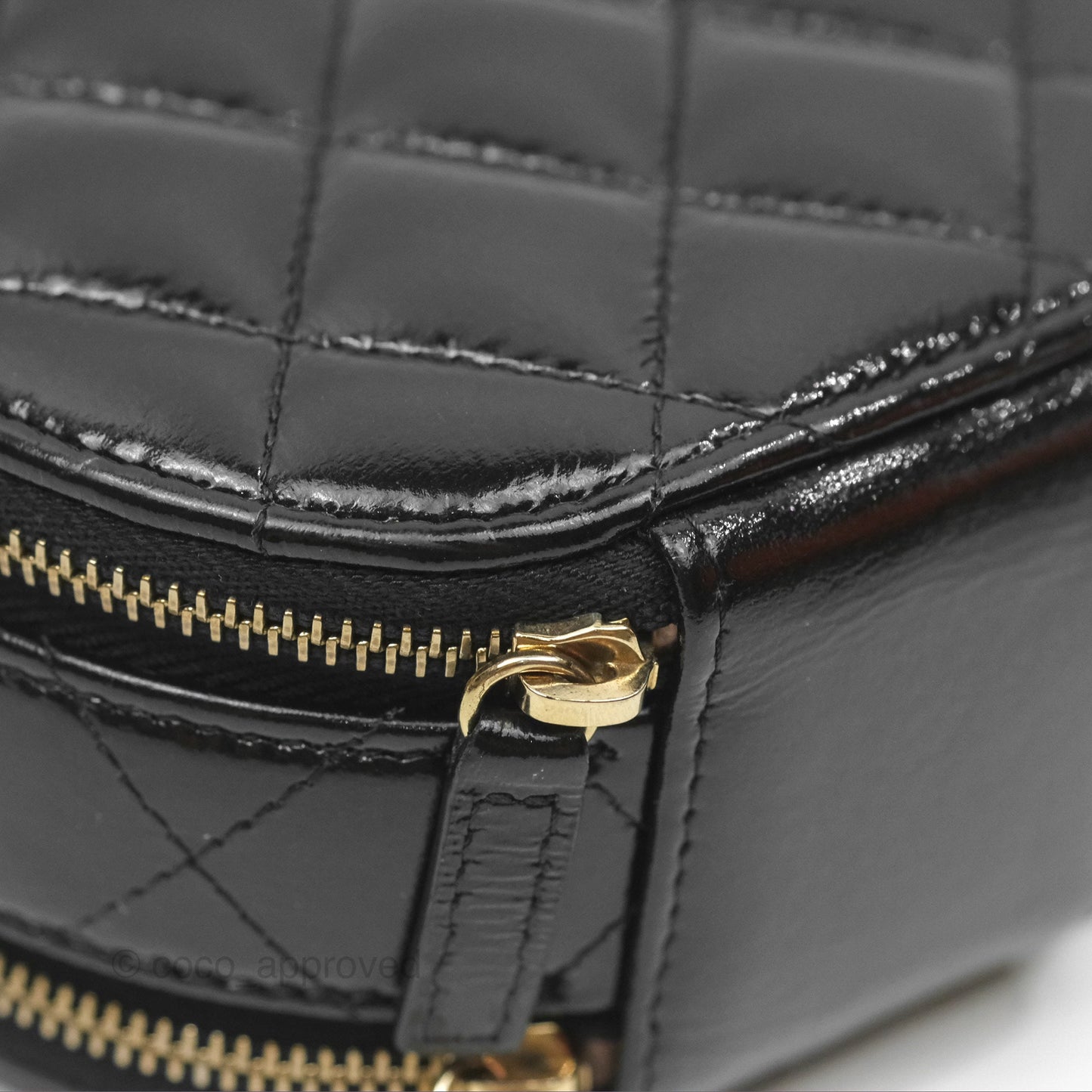 Chanel Mini Round Vanity Bag Handle With Care Black Glazed Lambskin 22C