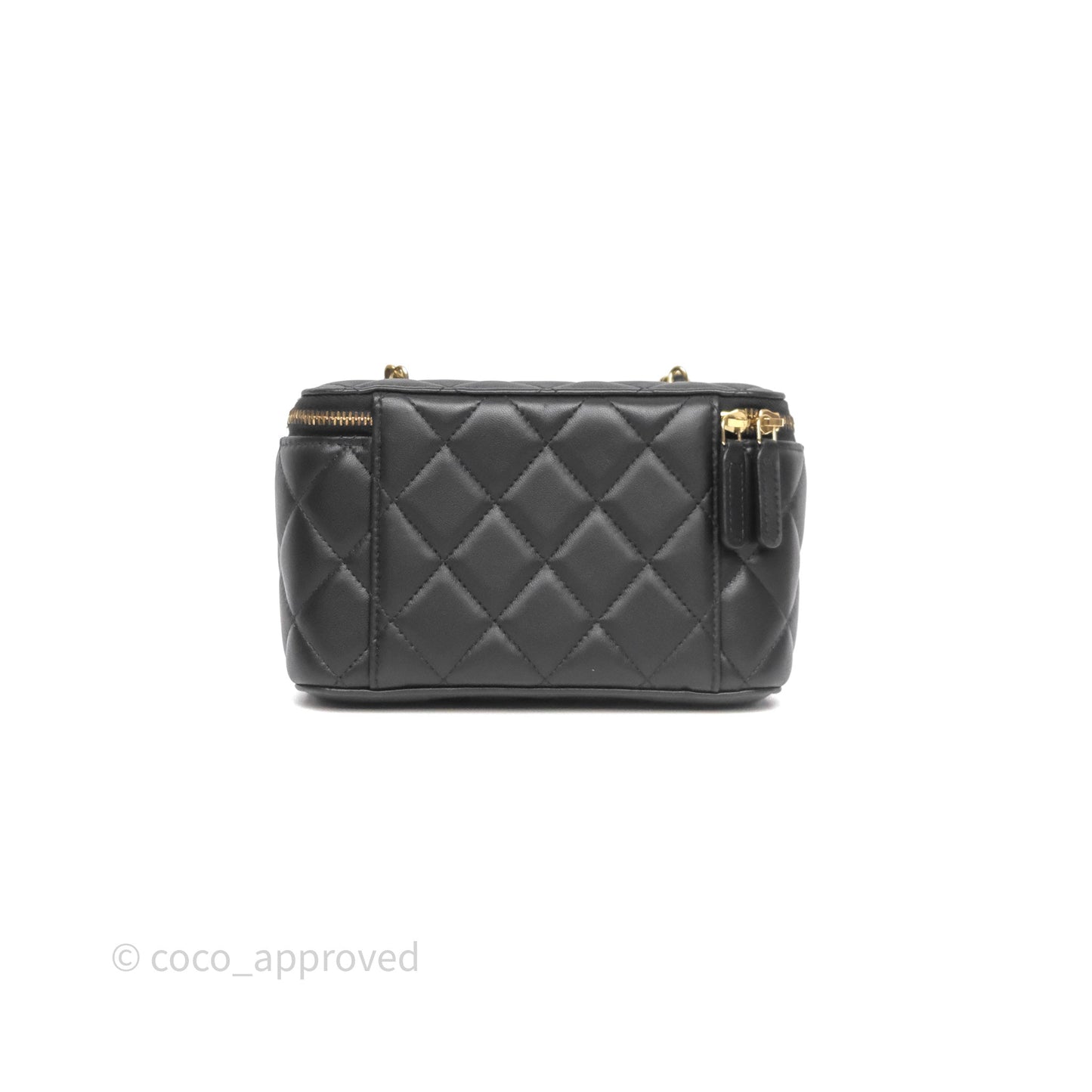 Chanel Vanity With Pearl Crush Chain Black Lambskin Aged Gold Hardware