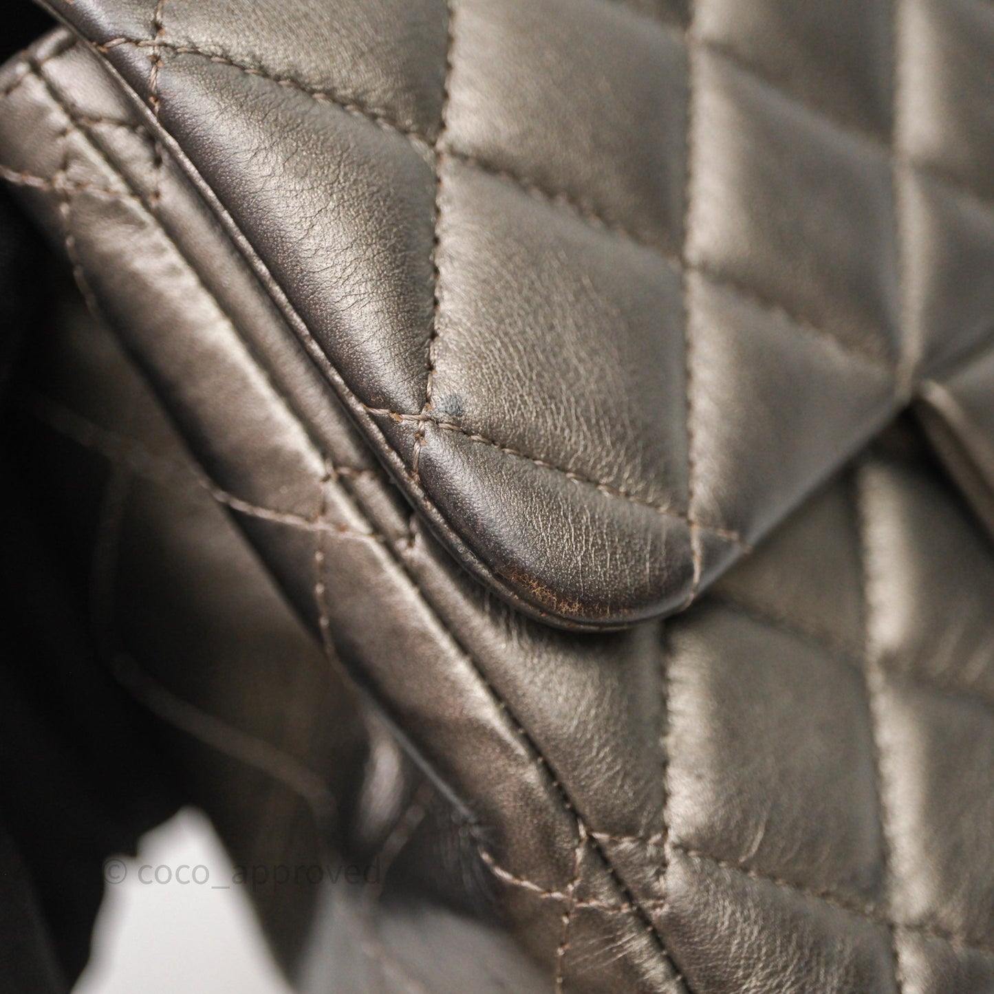 Chanel Mini Square Metallic Dark Grey Lambskin Dark Silver Hardware