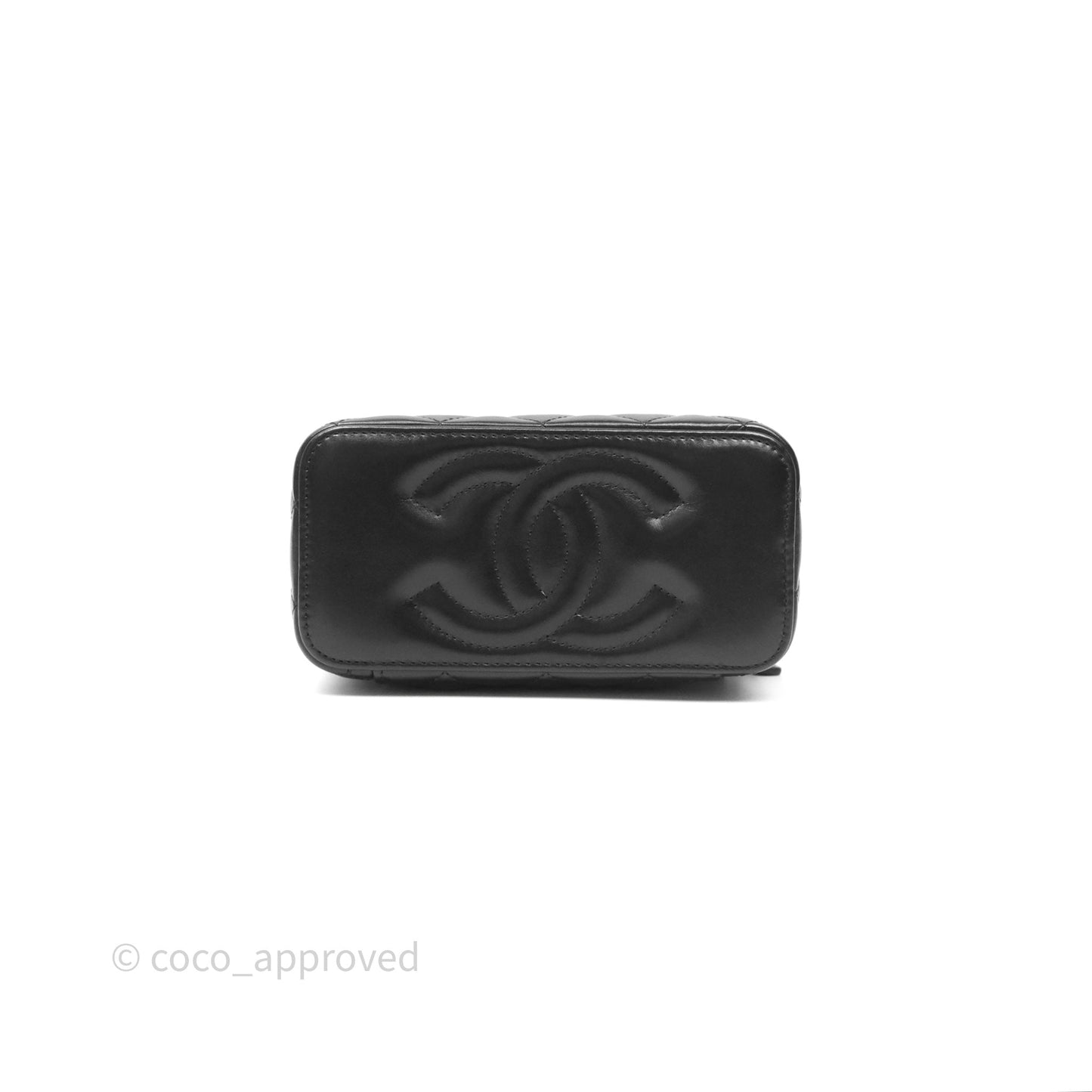 Chanel Vanity Rectangular with Top Handle Black Lambskin Aged Gold Hardware