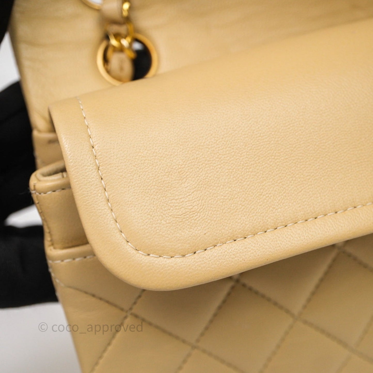 Chanel Vintage Small Classic Flap Beige Lambskin 24K Gold Hardware