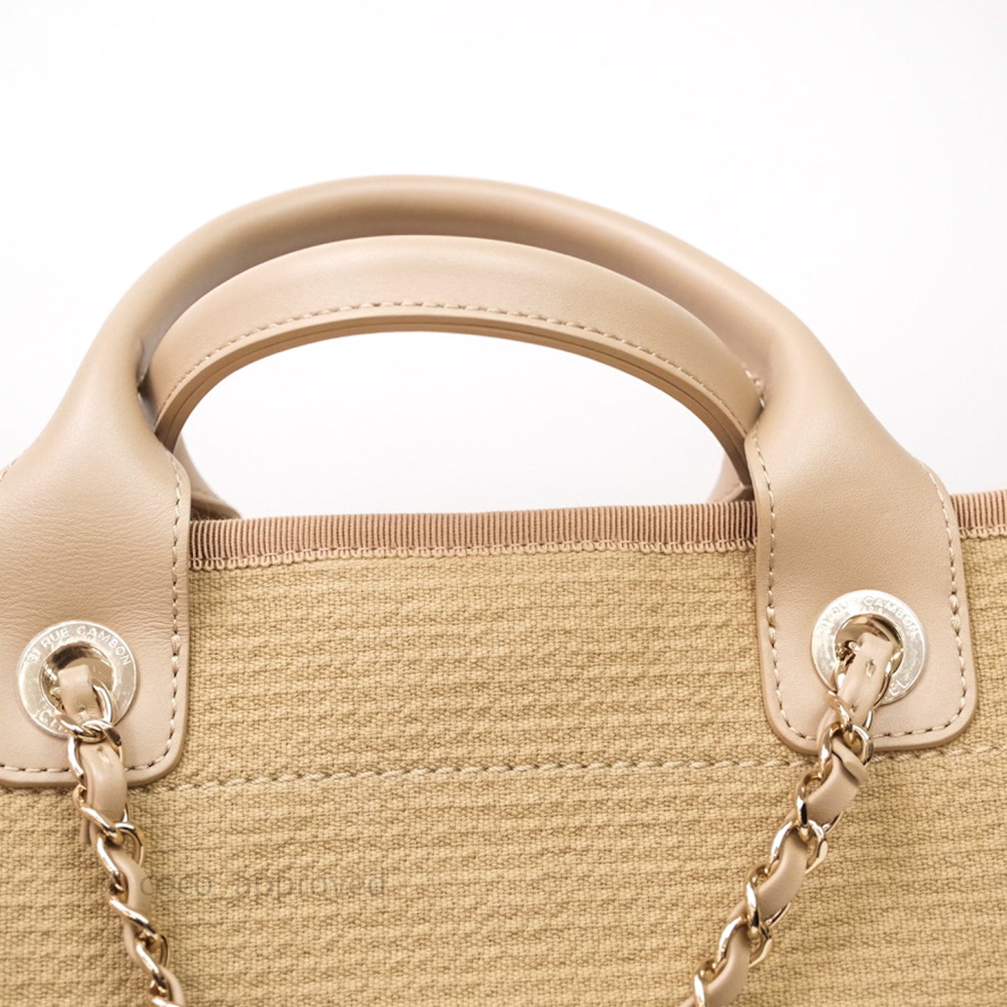 Chanel New Small Canvas Deauville Tote Beige Silver Hardware