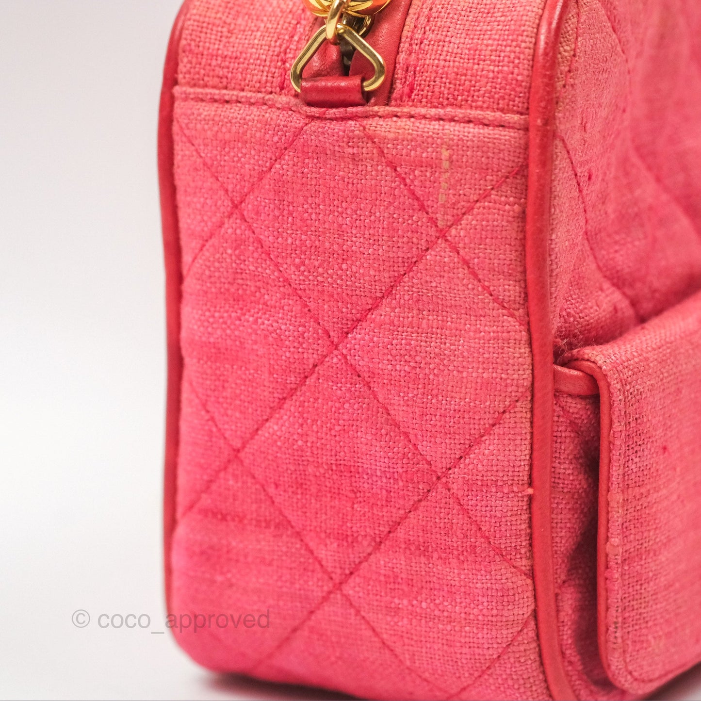 Chanel Vintage Small Tassel Camera Bag Dark Pink Canvas Gold Hardware