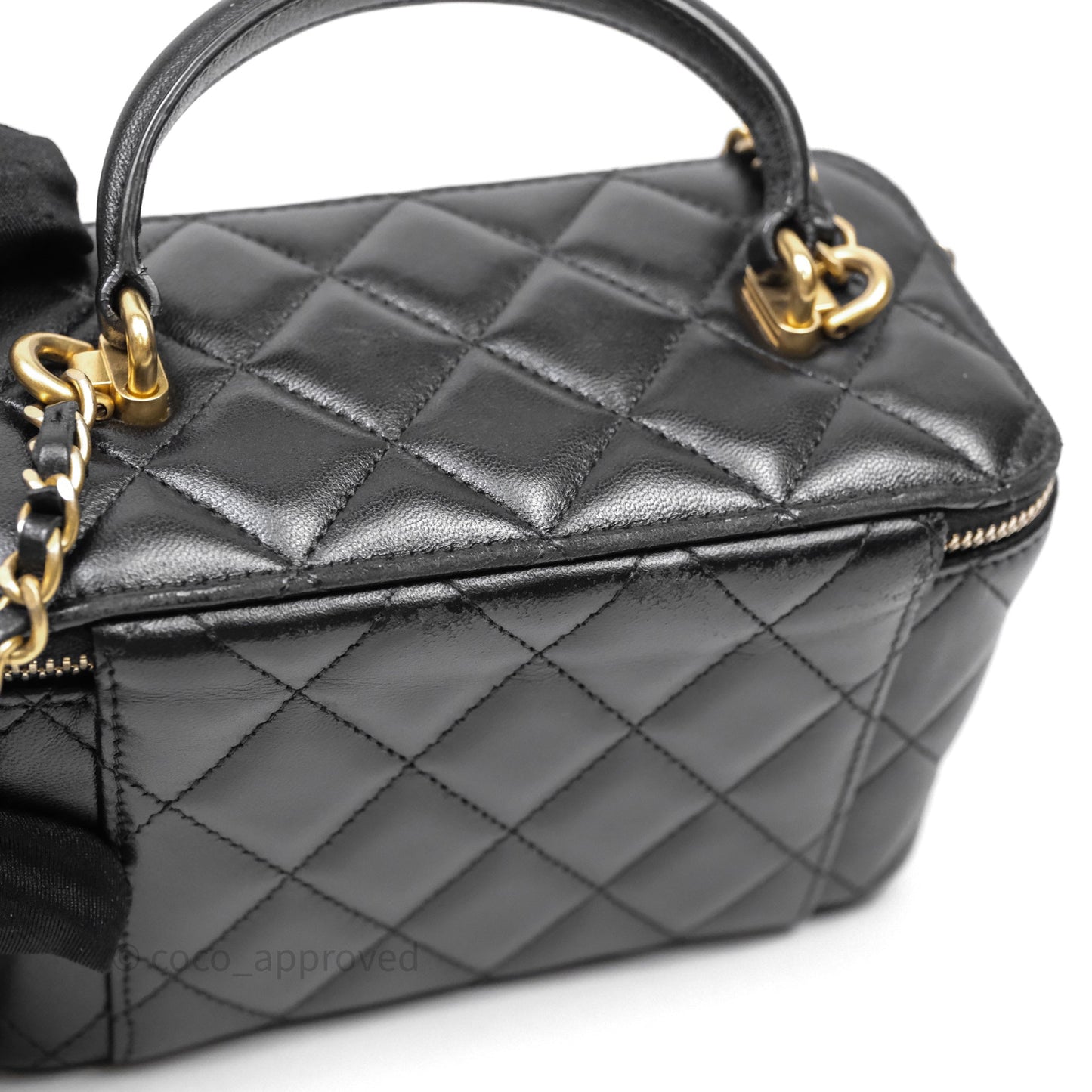 Chanel Vanity Rectangular Top Handle Black Lambskin Gold Hardware