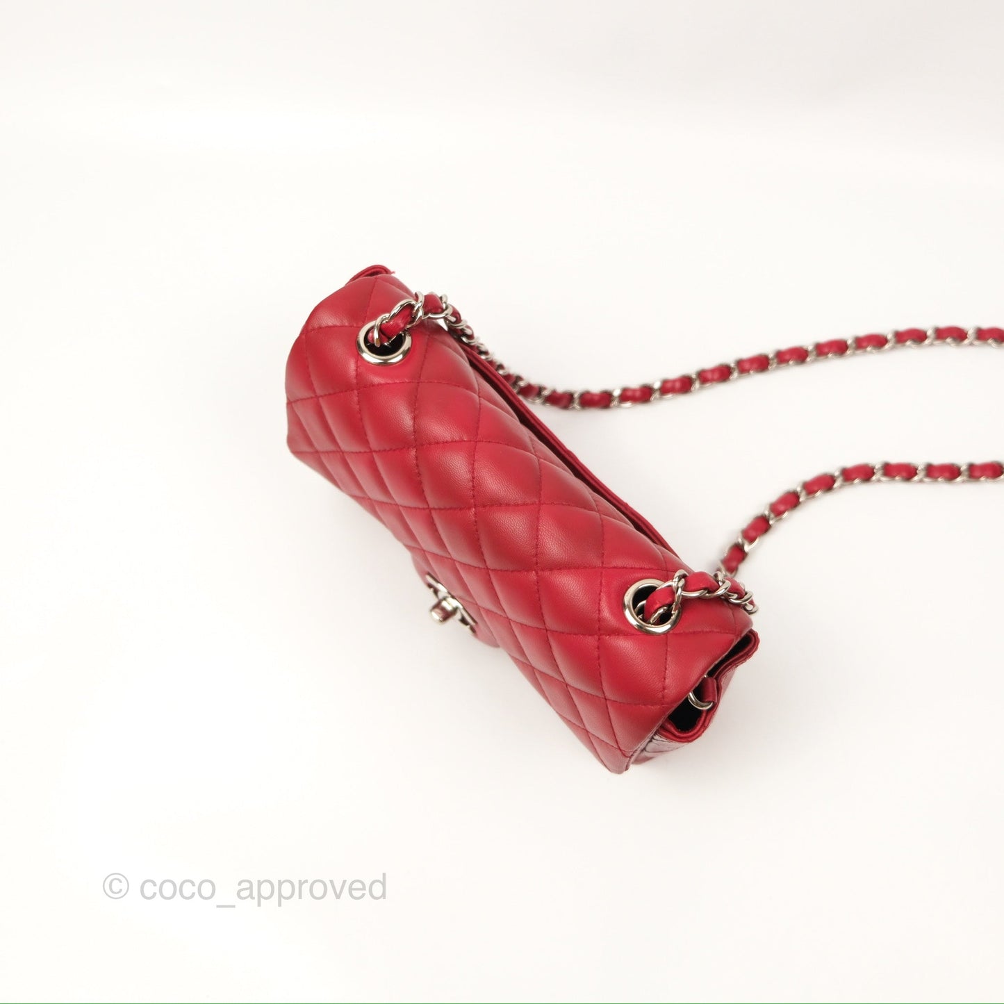 Chanel Quilted Mini Rectangular Flap Red Lambskin Silver Hardware