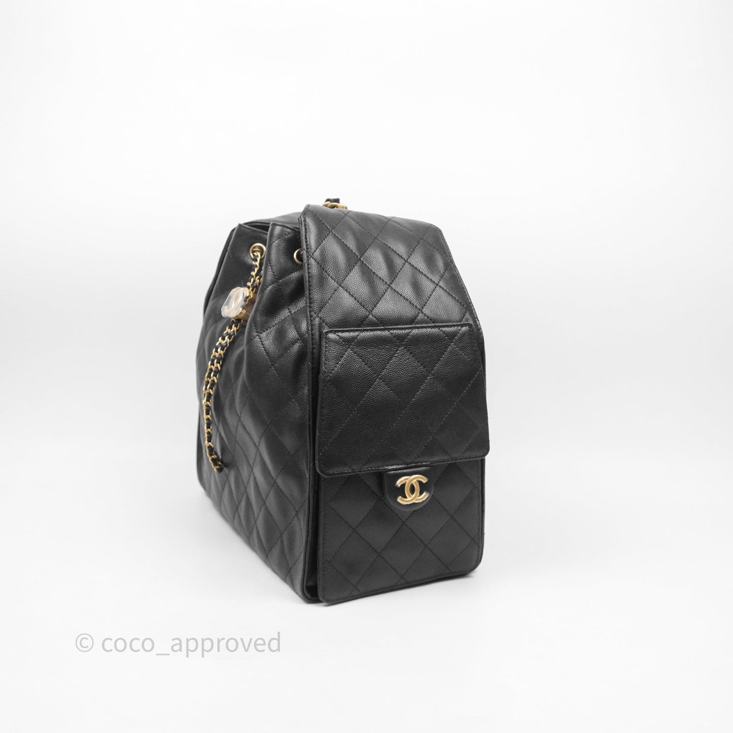 Chanel 25 Medium Black Caviar Aged Gold Hardware