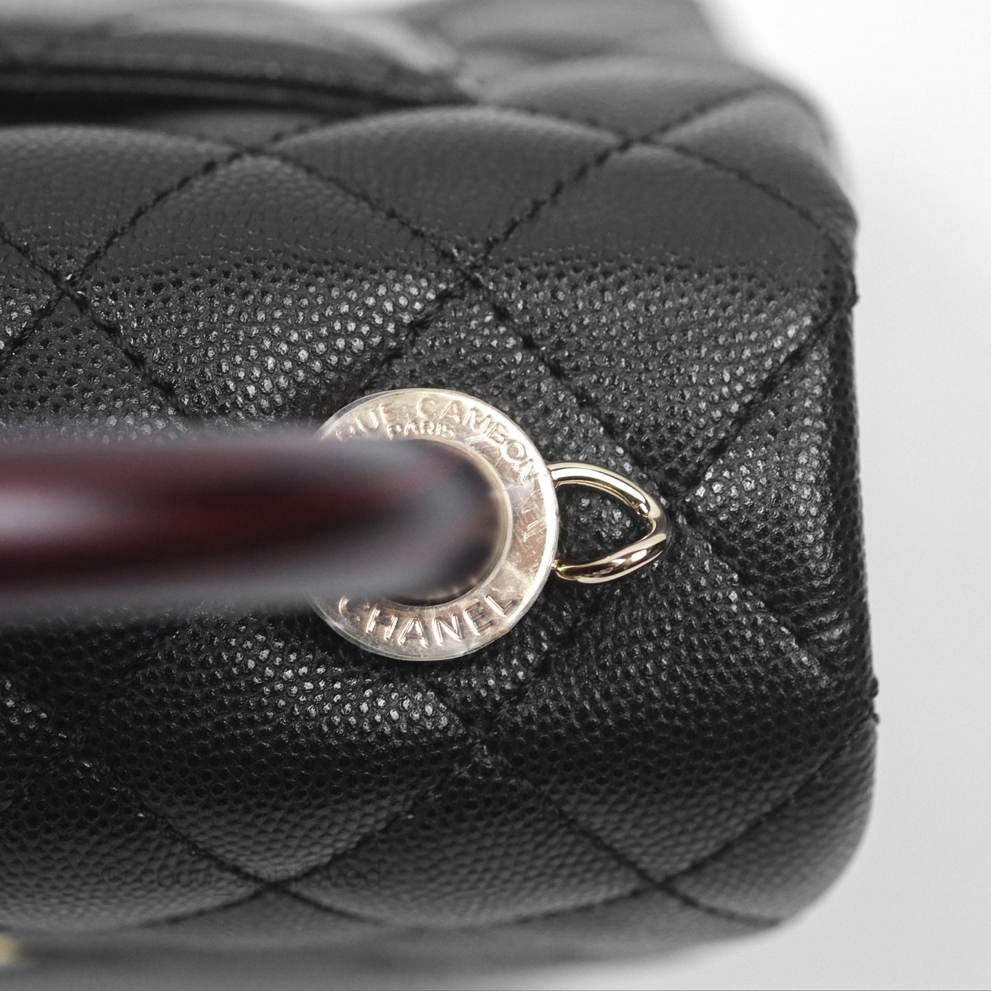 Chanel Mini Coco Handle Quilted Black Caviar Lizard Embossed Handle Gold Hardware